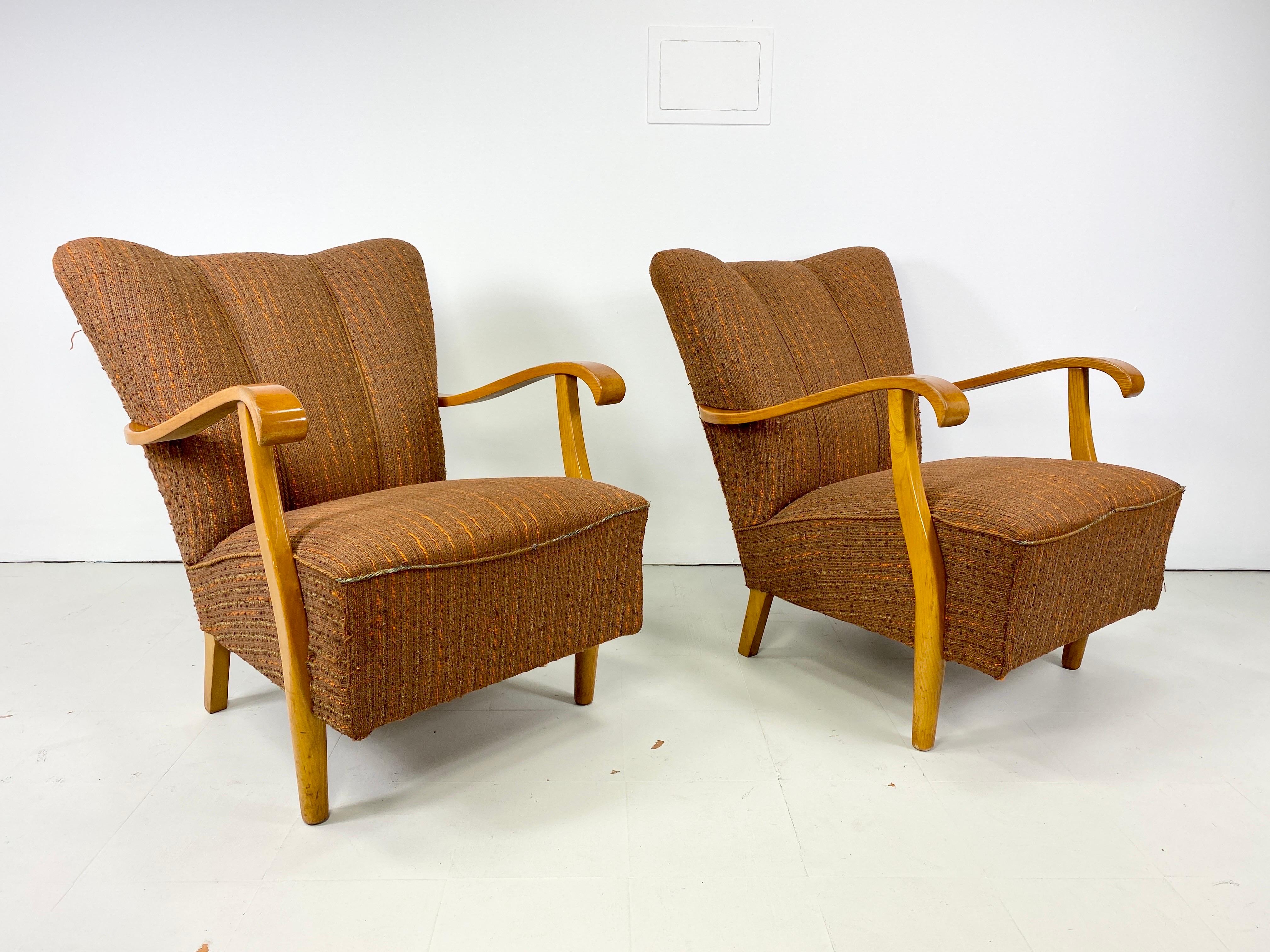 Danish Pair of 1940s Swedish Lounge Chairs For Sale