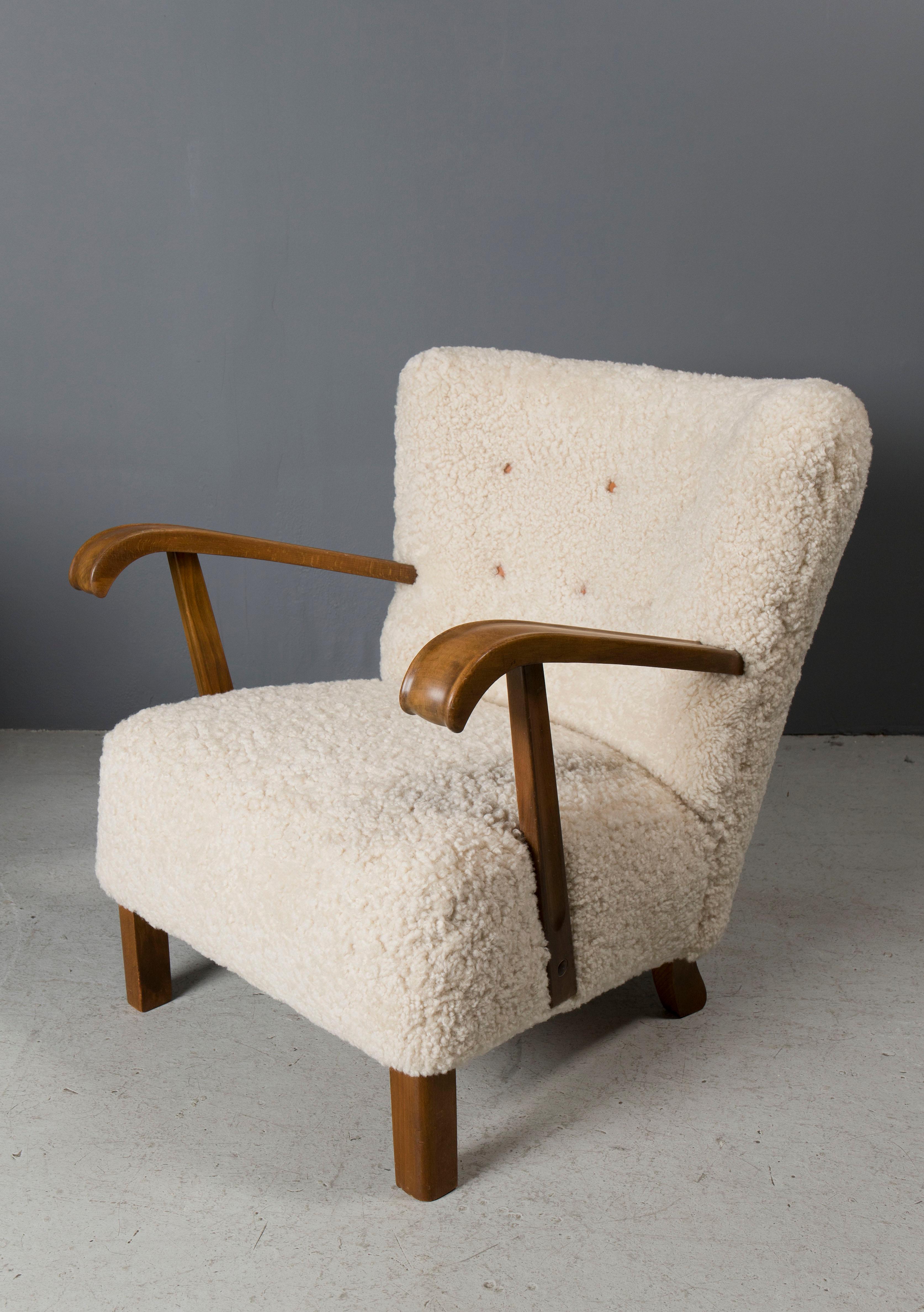 Scandinavian Modern Pair of 1940s Swedish Shearling Chairs