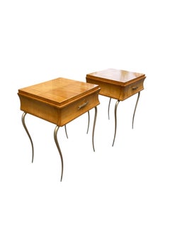 Pair of 1940's sycamore and metal side tables by René Drouet