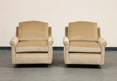Pair of 1940s Tan Velvet Club Chairs, Newly Upholstered