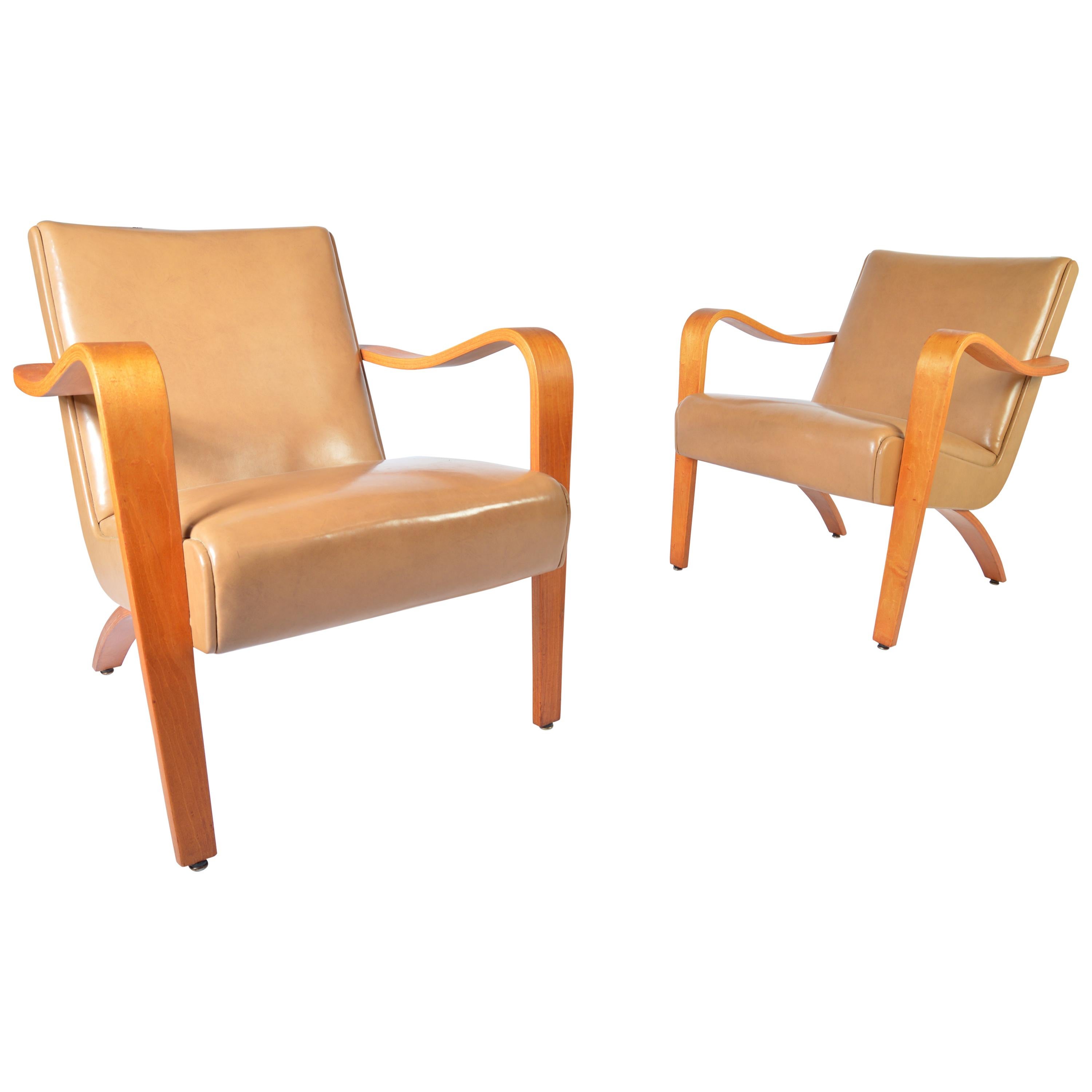 Pair of 1940s Thonet Bentwood Lounge Chairs