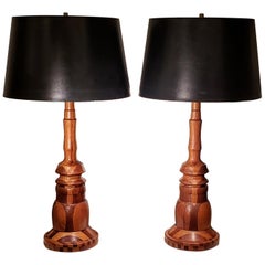 Pair of 1940s Turned Wood "Treenware" Lamps