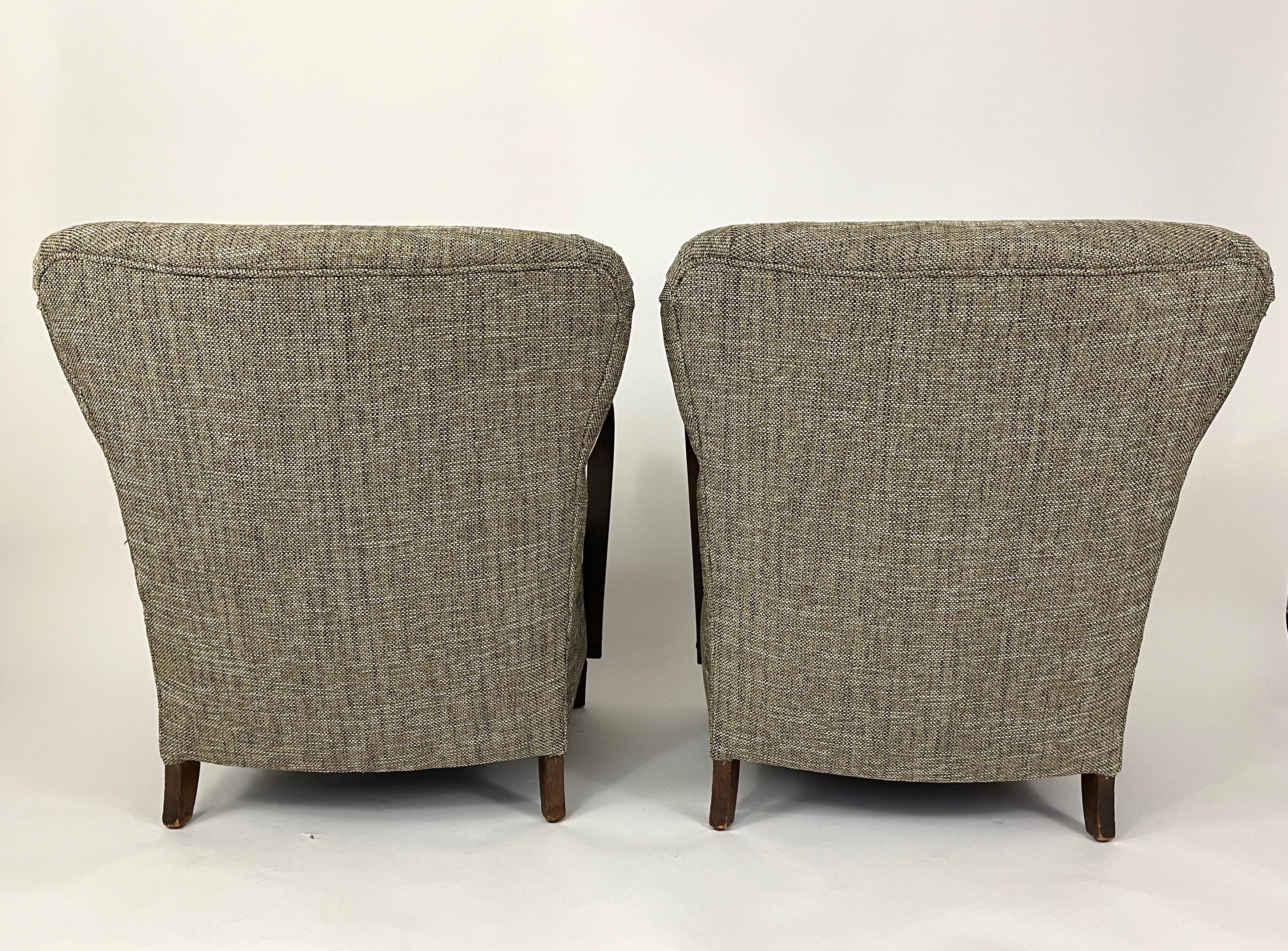 American Pair of 1940s Upholstered Bentwood Lounge Chairs