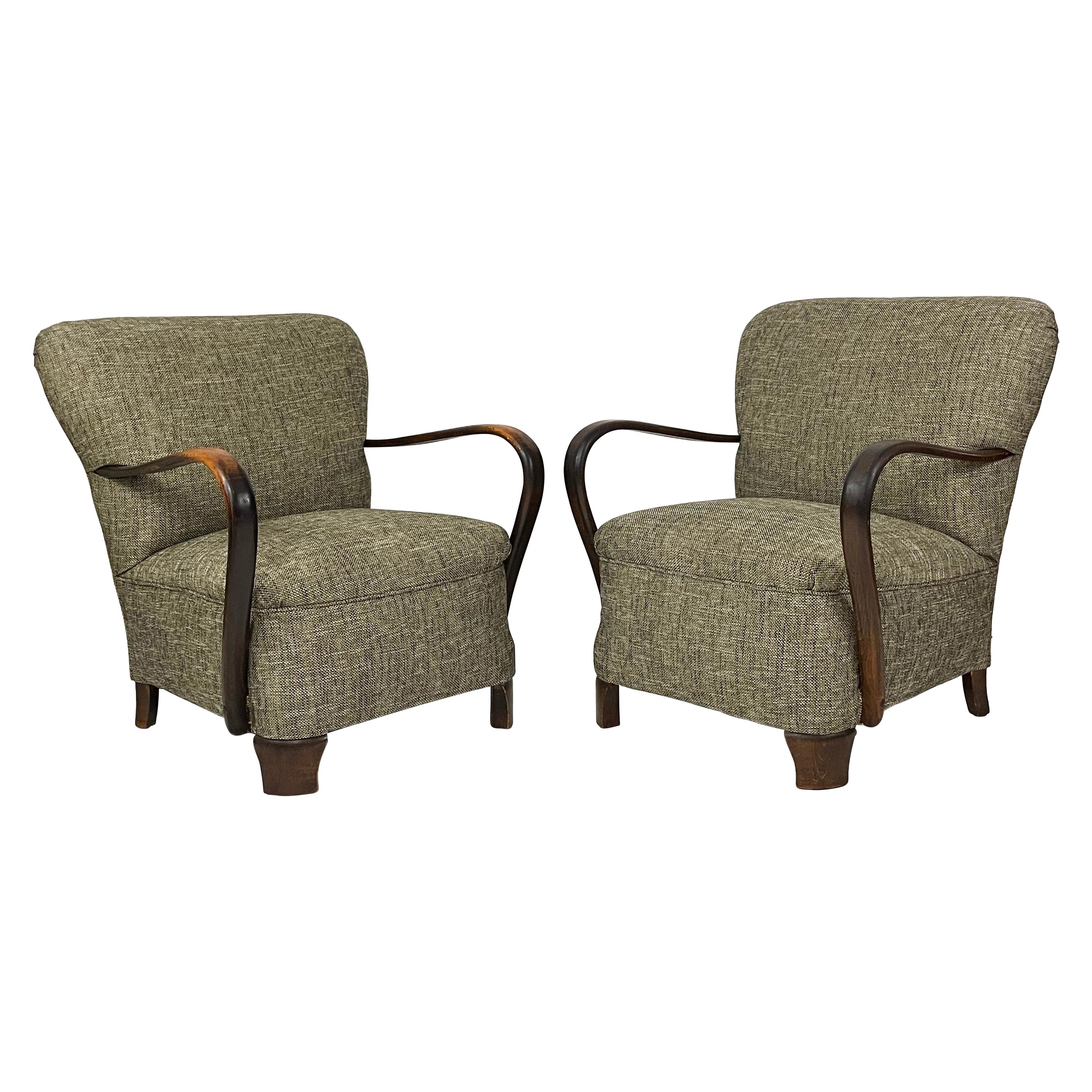 Pair of 1940s Upholstered Bentwood Lounge Chairs