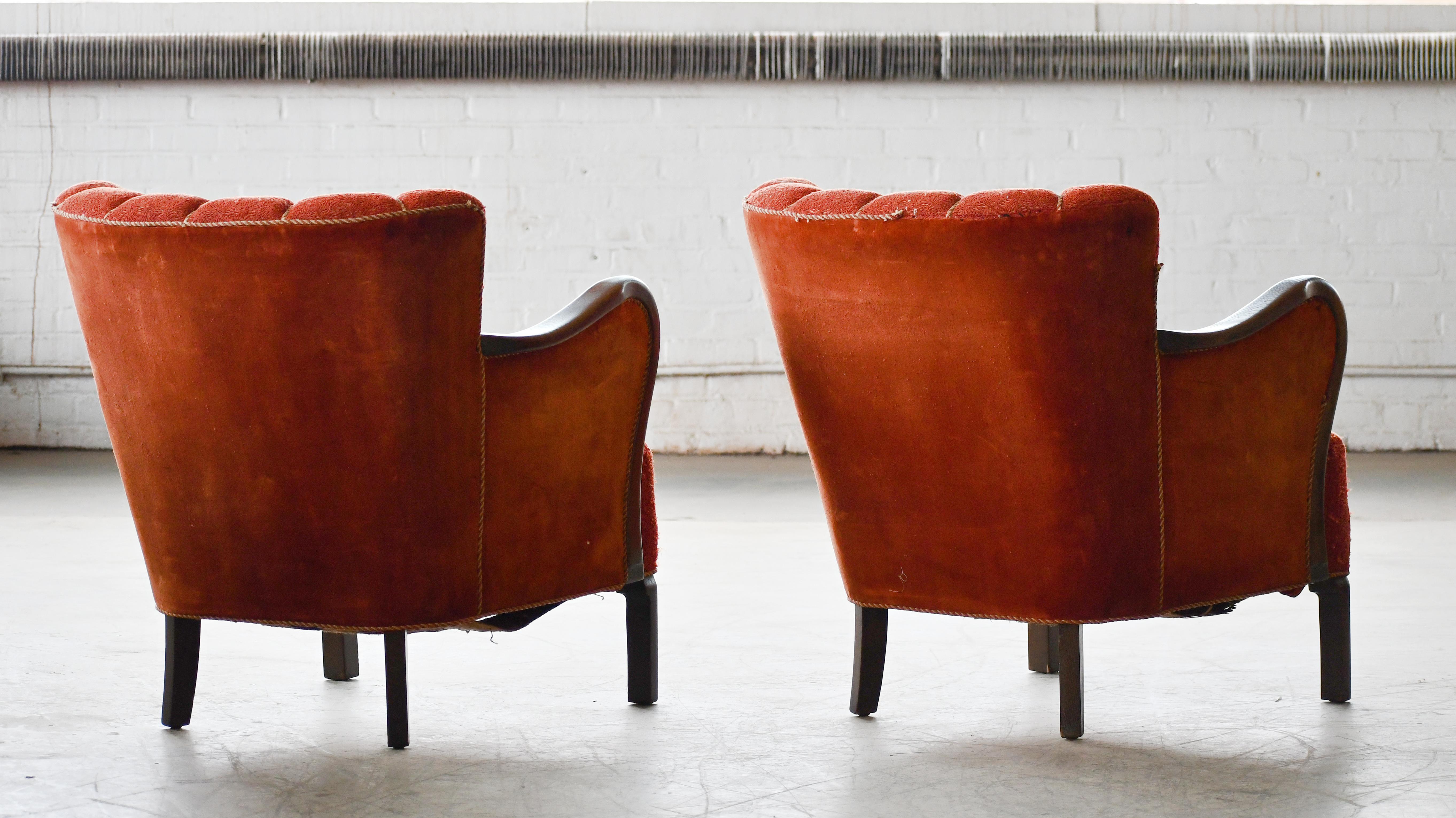 Pair of 1940's Viggo Boesen Attributed Danish Lounge Chairs in Beech  For Sale 3