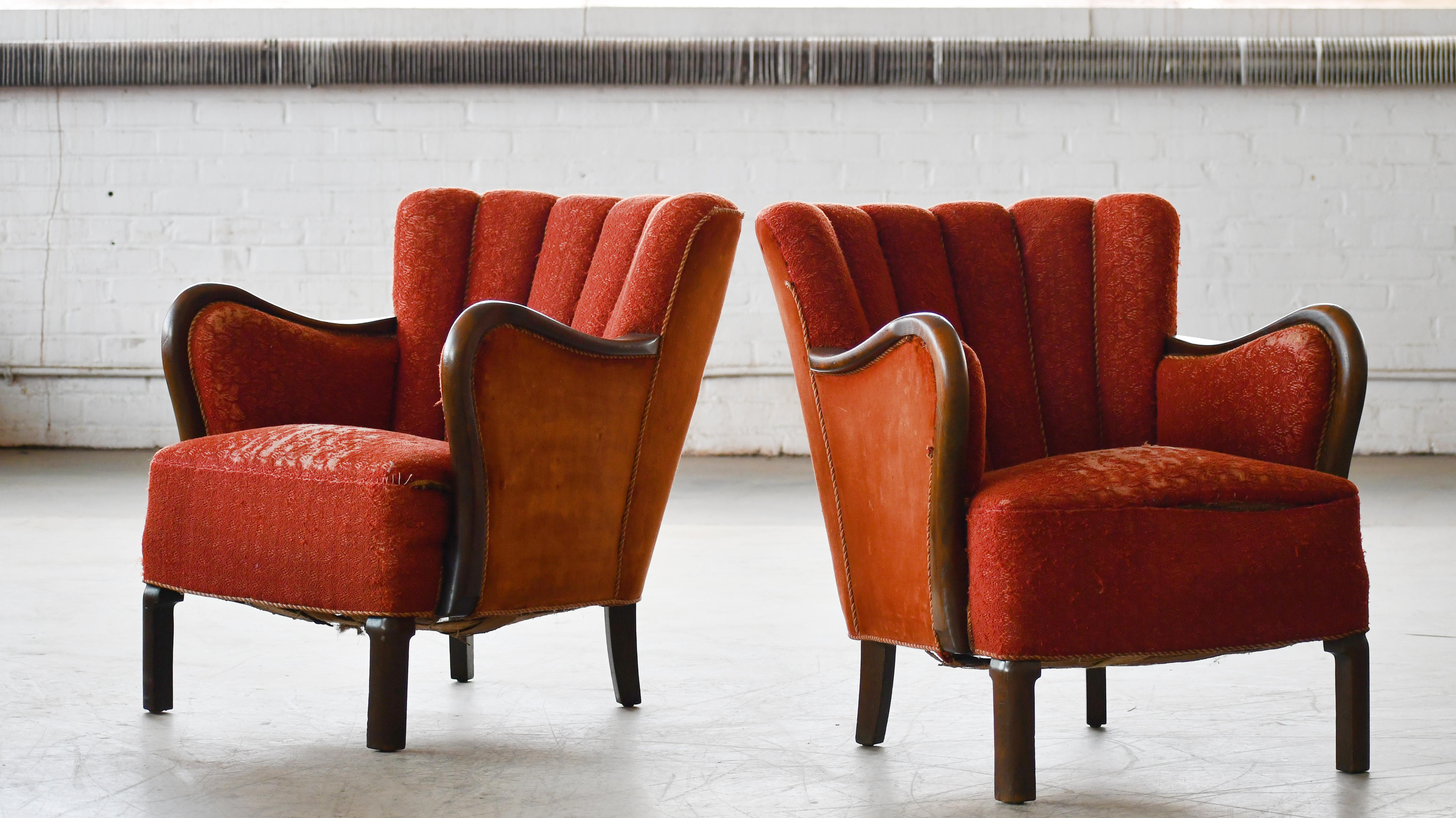 Scandinavian Modern Pair of 1940's Viggo Boesen Attributed Danish Lounge Chairs in Beech  For Sale