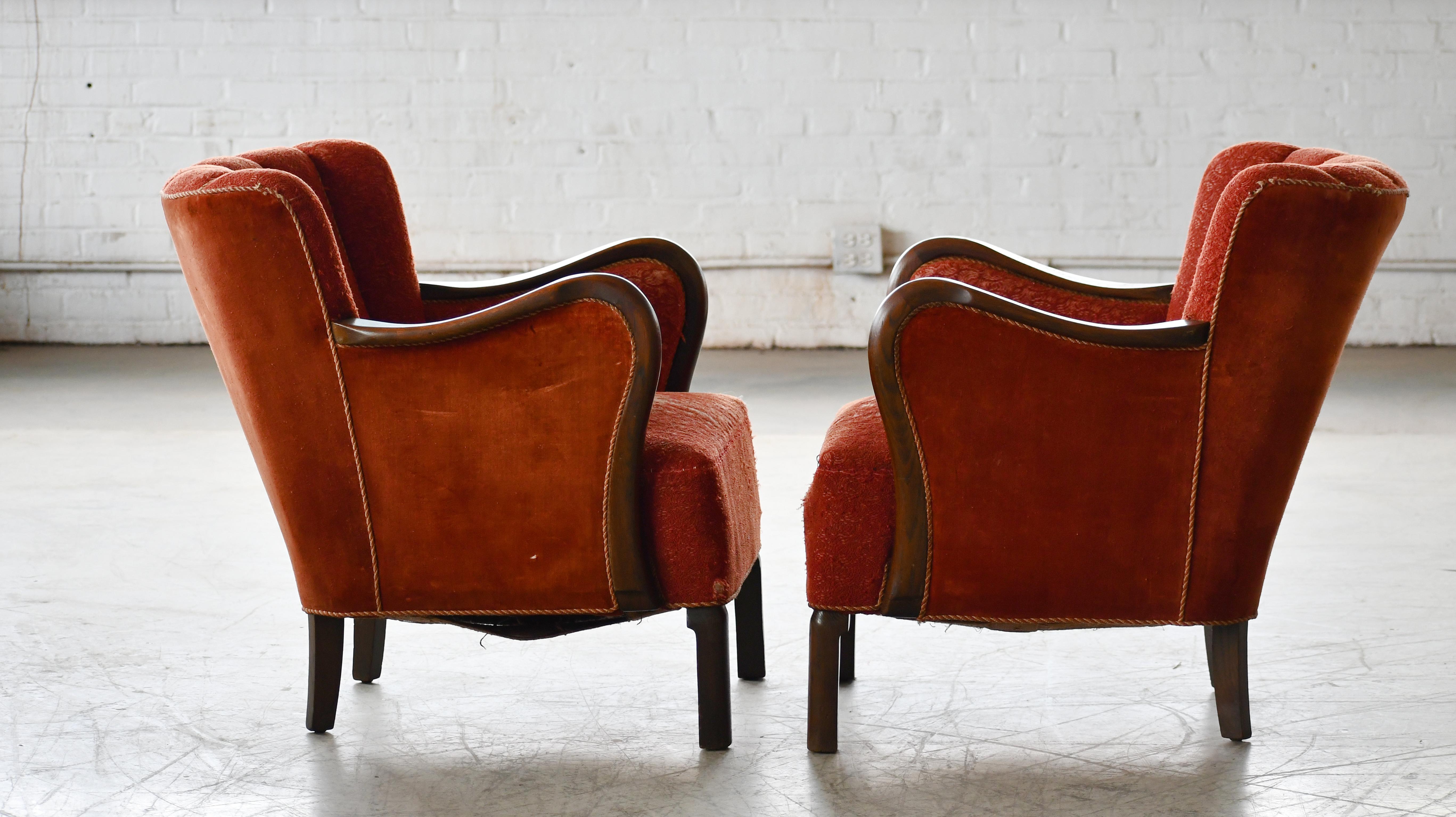 Pair of 1940's Viggo Boesen Attributed Danish Lounge Chairs in Beech  For Sale 2