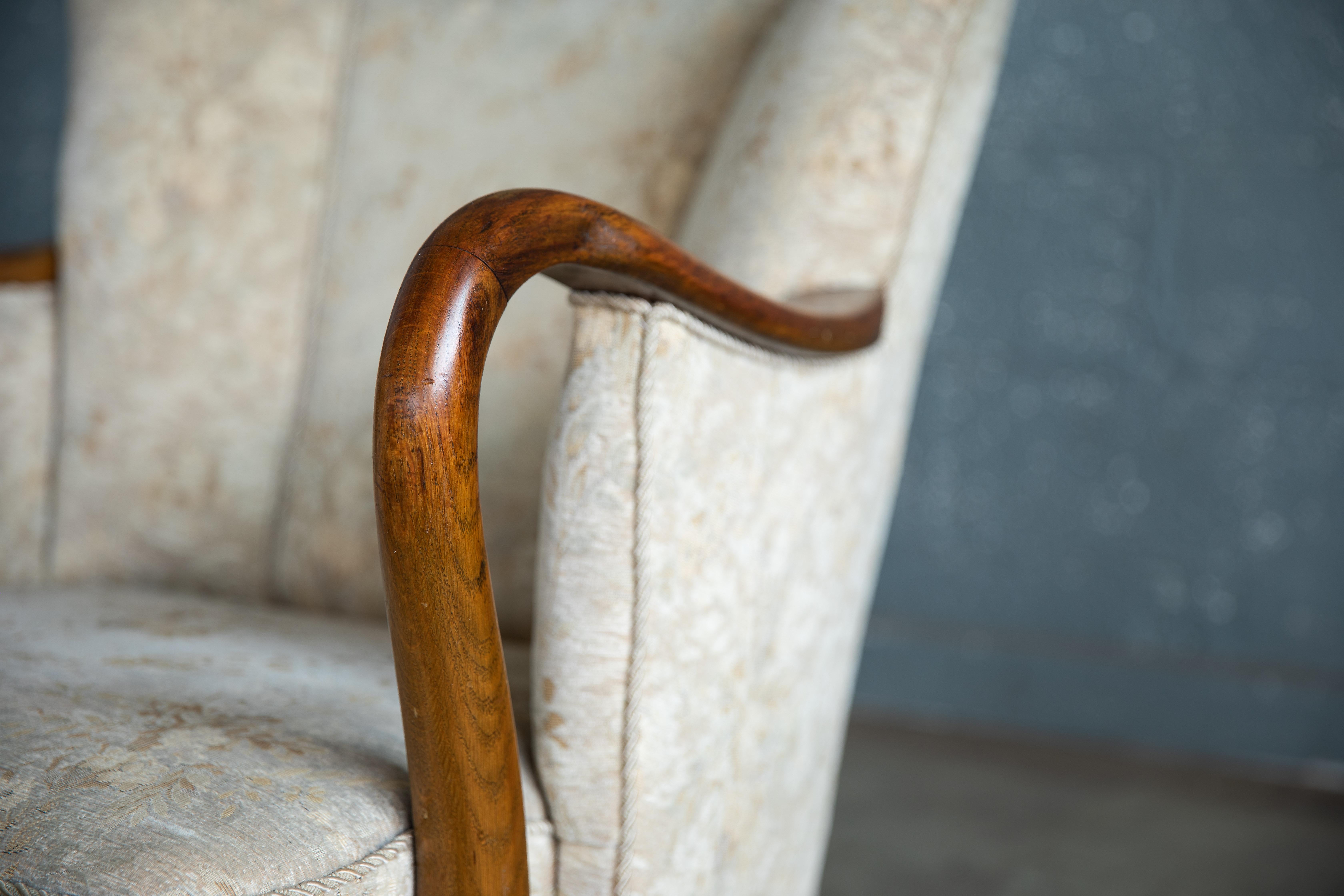 Mid-20th Century Pair of 1940's Viggo Boesen Attributed Danish Lounge Chairs in Oak by Slagelse