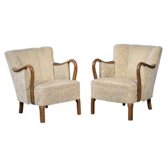 Pair of 1940's Viggo Boesen Attributed Danish Lounge Chairs in Oak by Slagelse