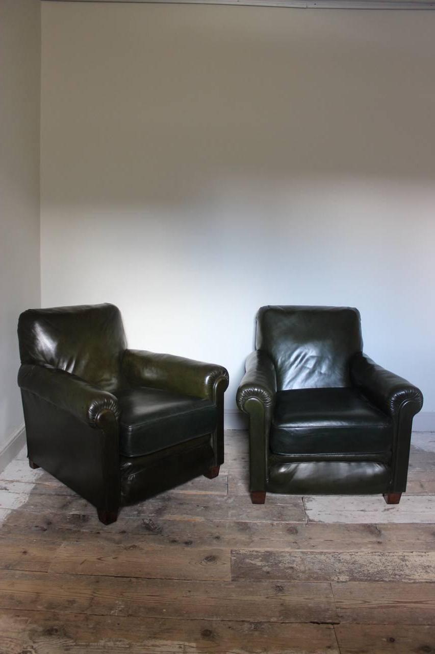 Pair of 1940s Vintage Green Leather Armchairs In Good Condition In Gloucestershire, GB