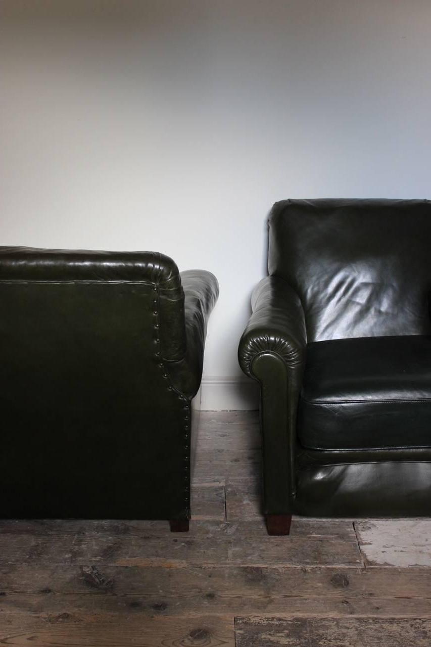 20th Century Pair of 1940s Vintage Green Leather Armchairs