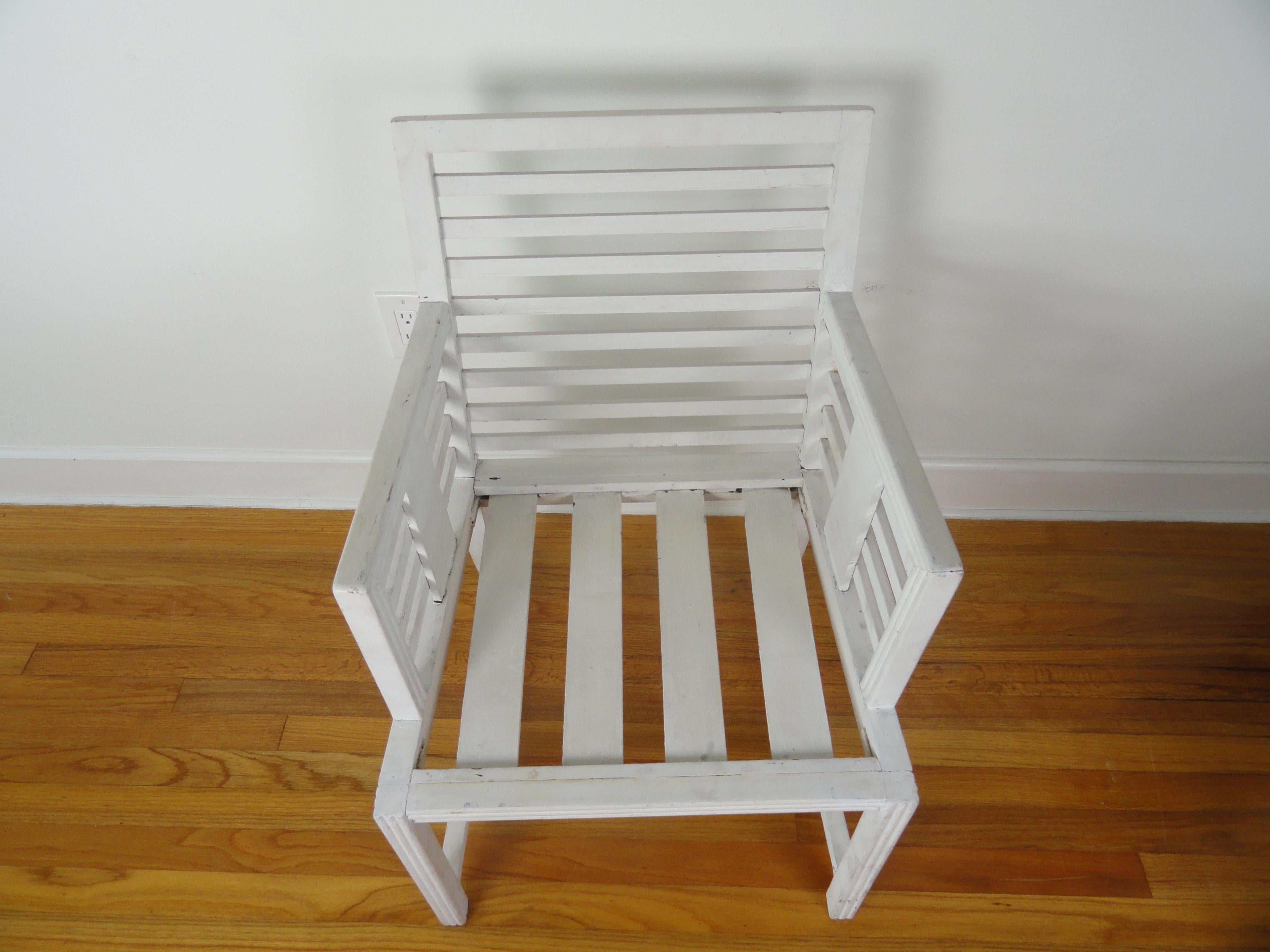 Pair of 1940s Wood Slat Chairs In Fair Condition For Sale In West Palm Beach, FL