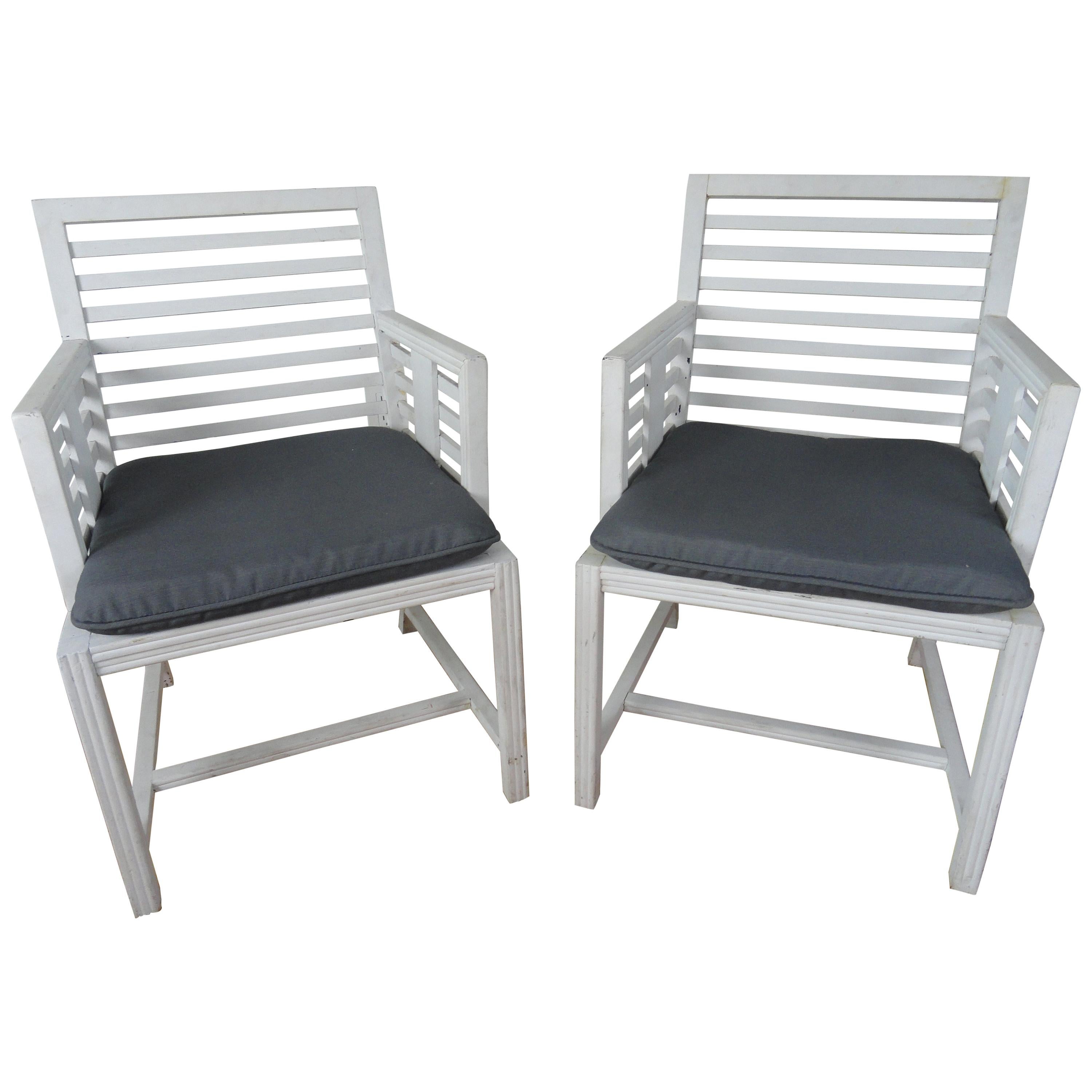 Pair of 1940s Wood Slat Chairs For Sale