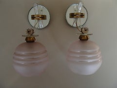 Pair of 1940 This Wall Lights with Cristal Mirror and Pale Rose Shade