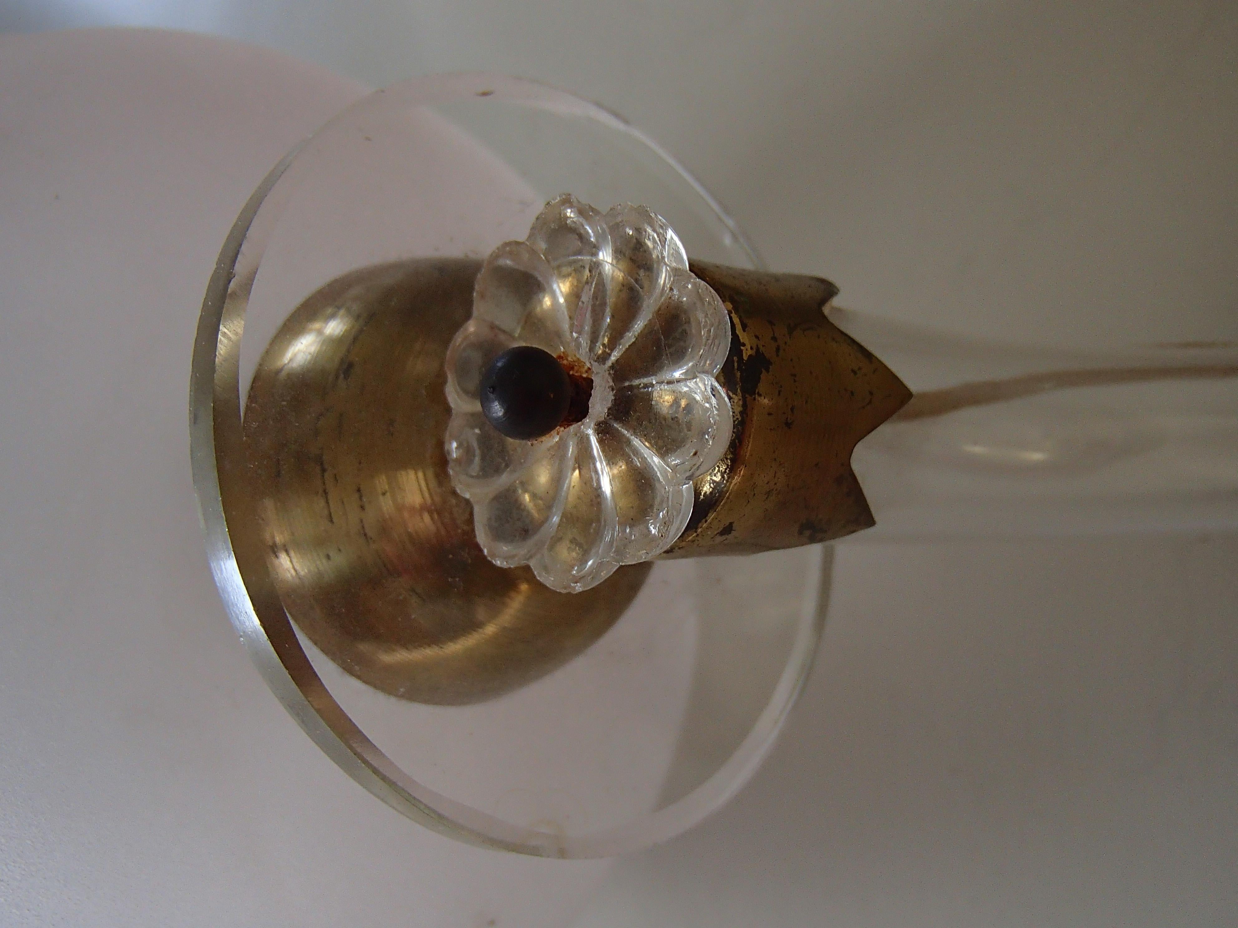 Brass Pair of 1940 This Wall Lights with Cristal Mirror and Pale Rose Shade For Sale