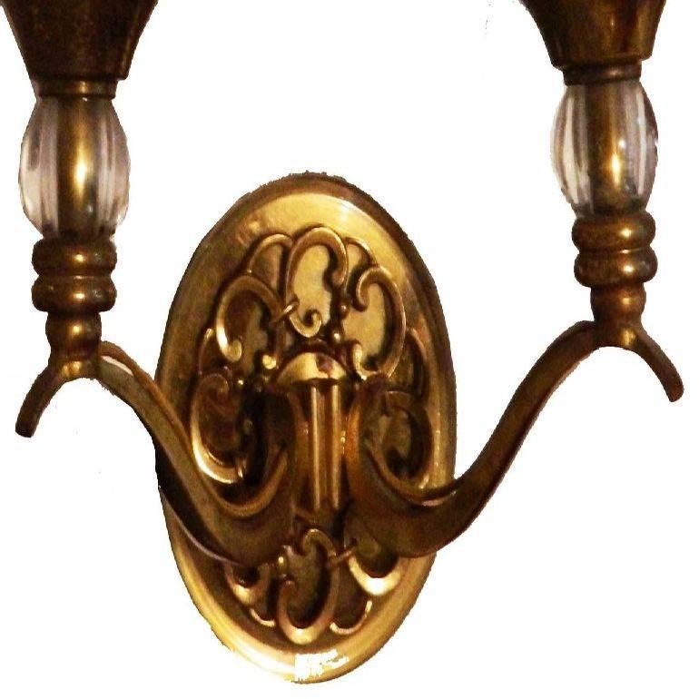 Mid-Century Modern Pair of 1950 French Maison Lunel Bronze Sconces Neoclassical For Sale