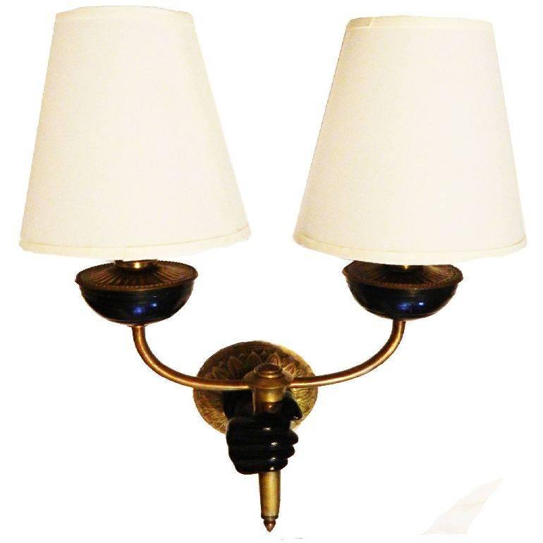 Pair of 1950 French Sconces by Andre Arbus In Excellent Condition In Miami, FL