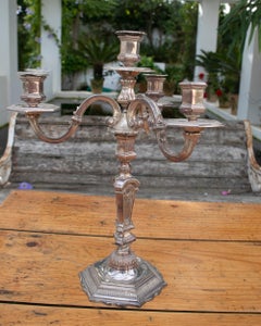 Pair of 1950 French Silvered Metal 3-Arm Candelabra