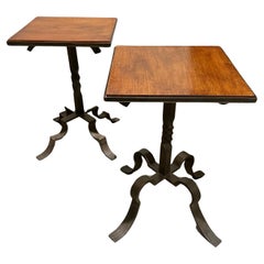 Pair of 1950 French wrought iron side tables