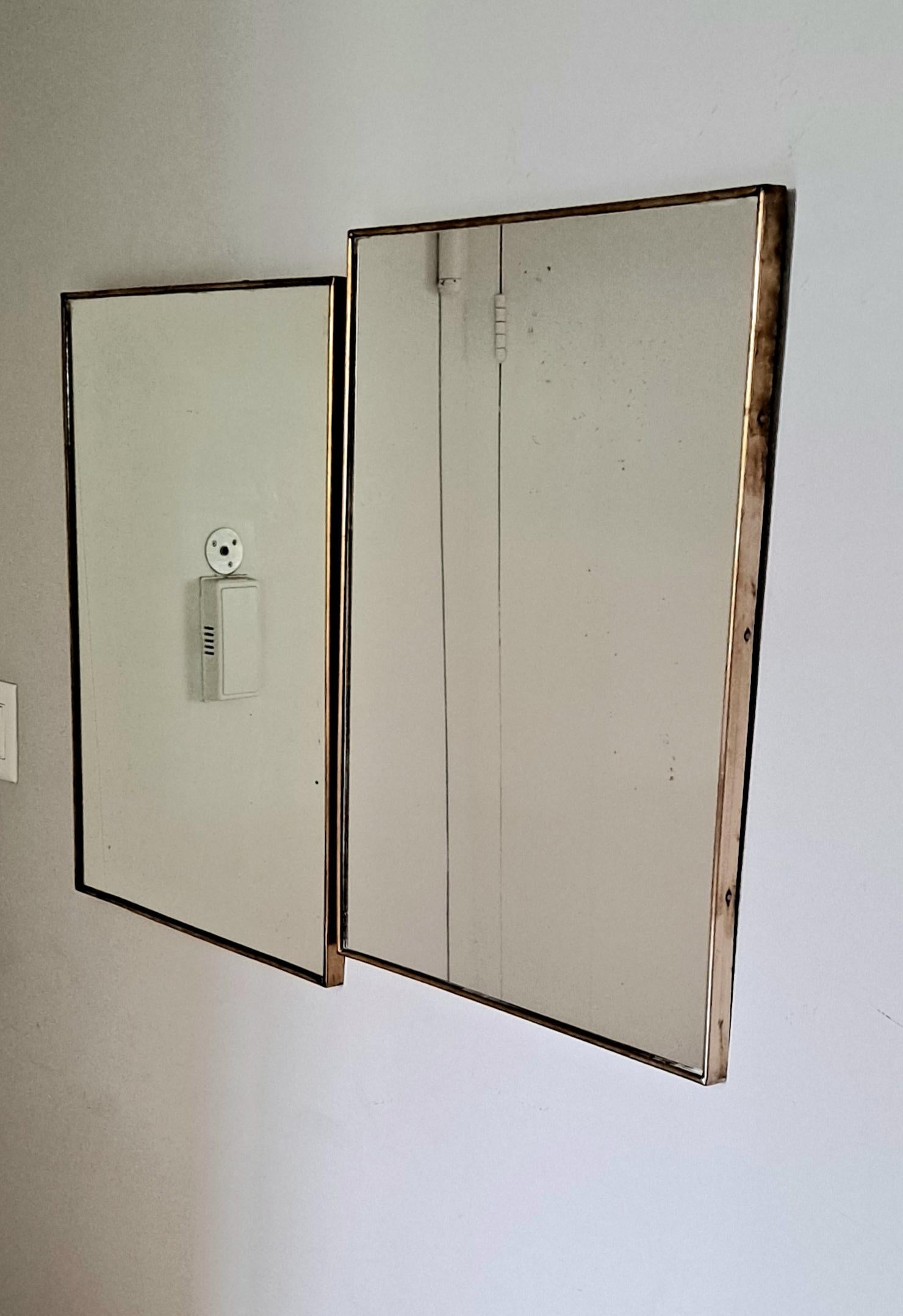 Pair of 1950s Italian Brass Mirrors In Good Condition In Los Angeles, CA