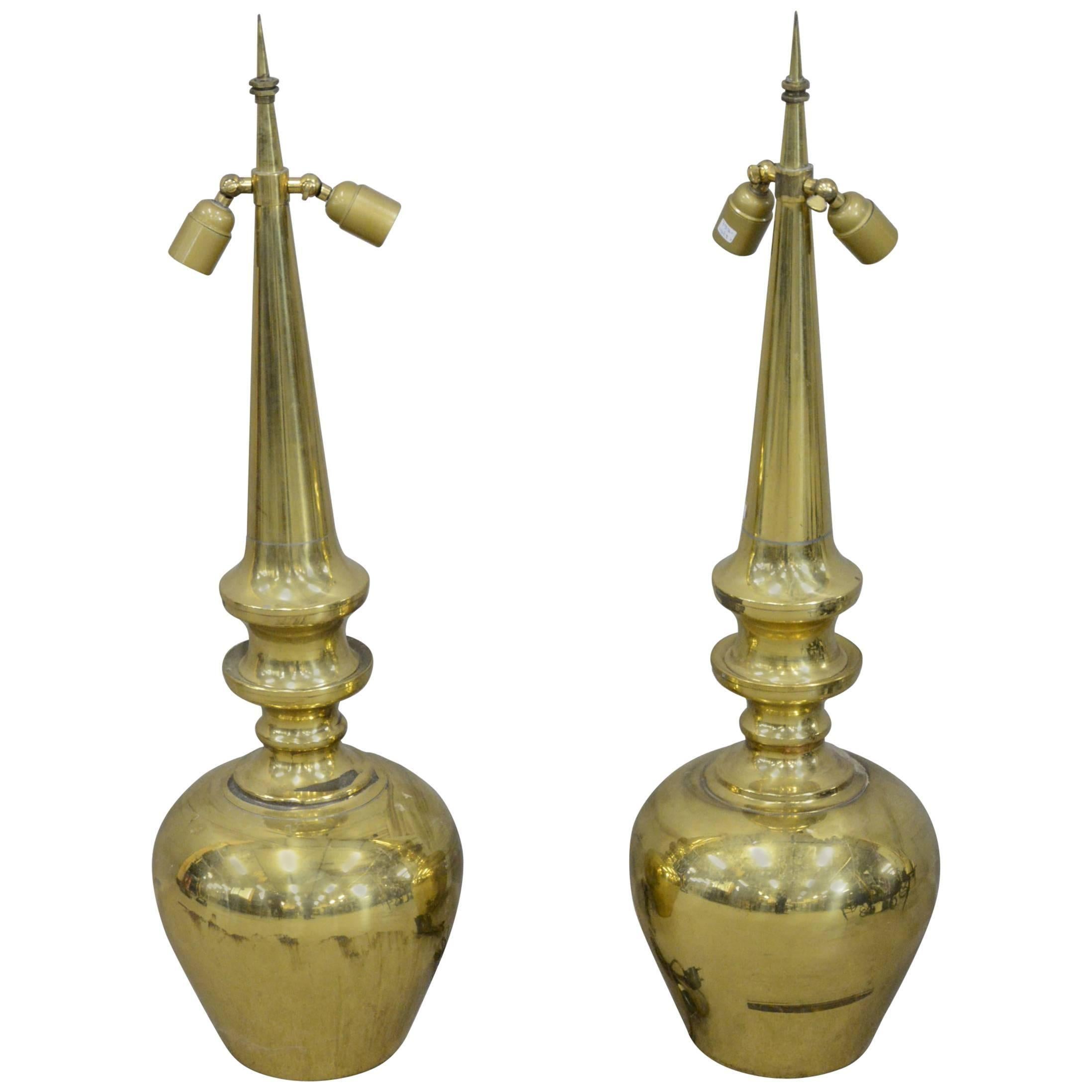 Pair of 1950 very high brass table lamps.