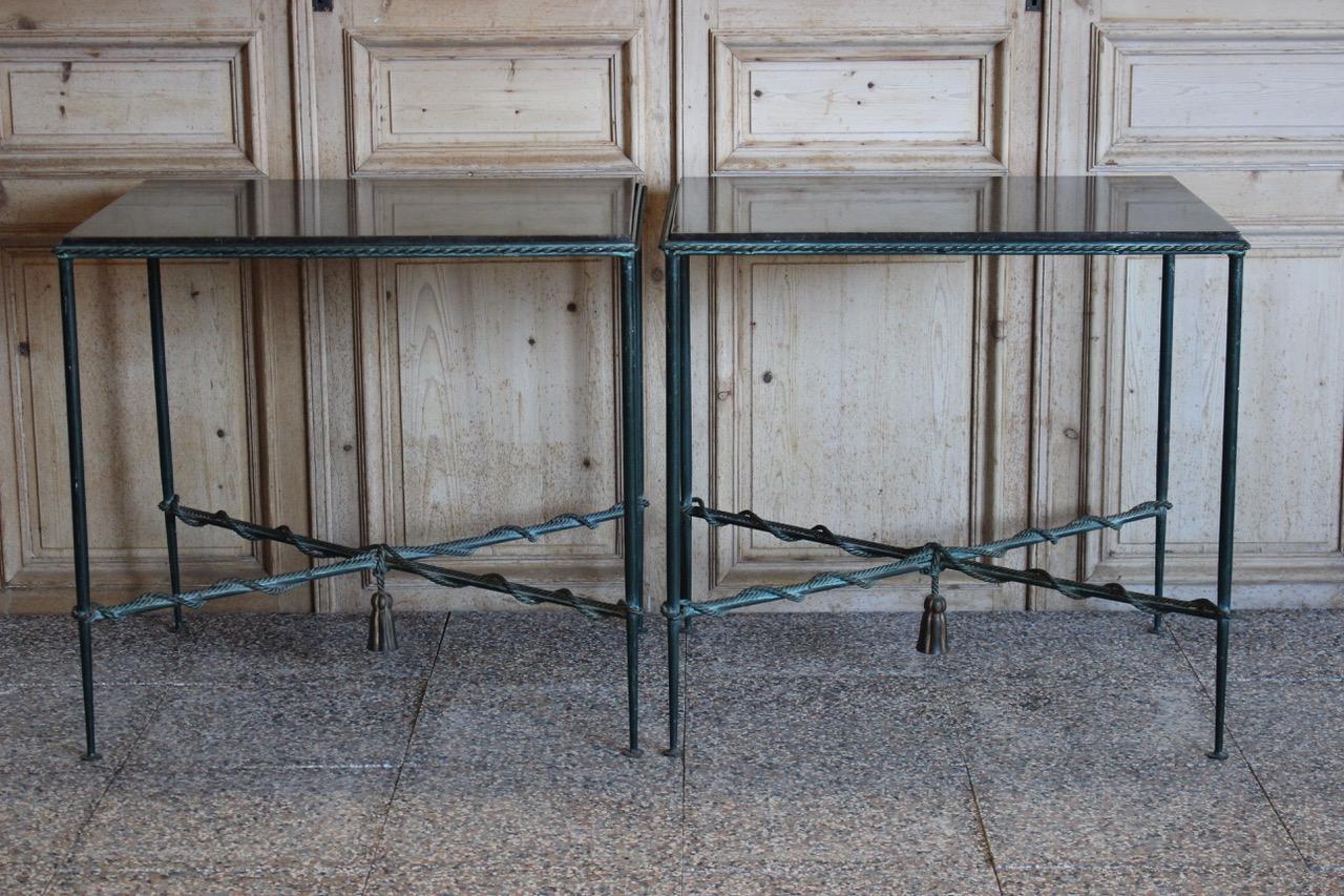Pair of 1950s-1960s French Bronzed Iron Console or Sofa Tables In Good Condition In Gloucestershire, GB