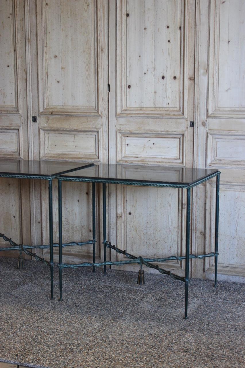 20th Century Pair of 1950s-1960s French Bronzed Iron Console or Sofa Tables