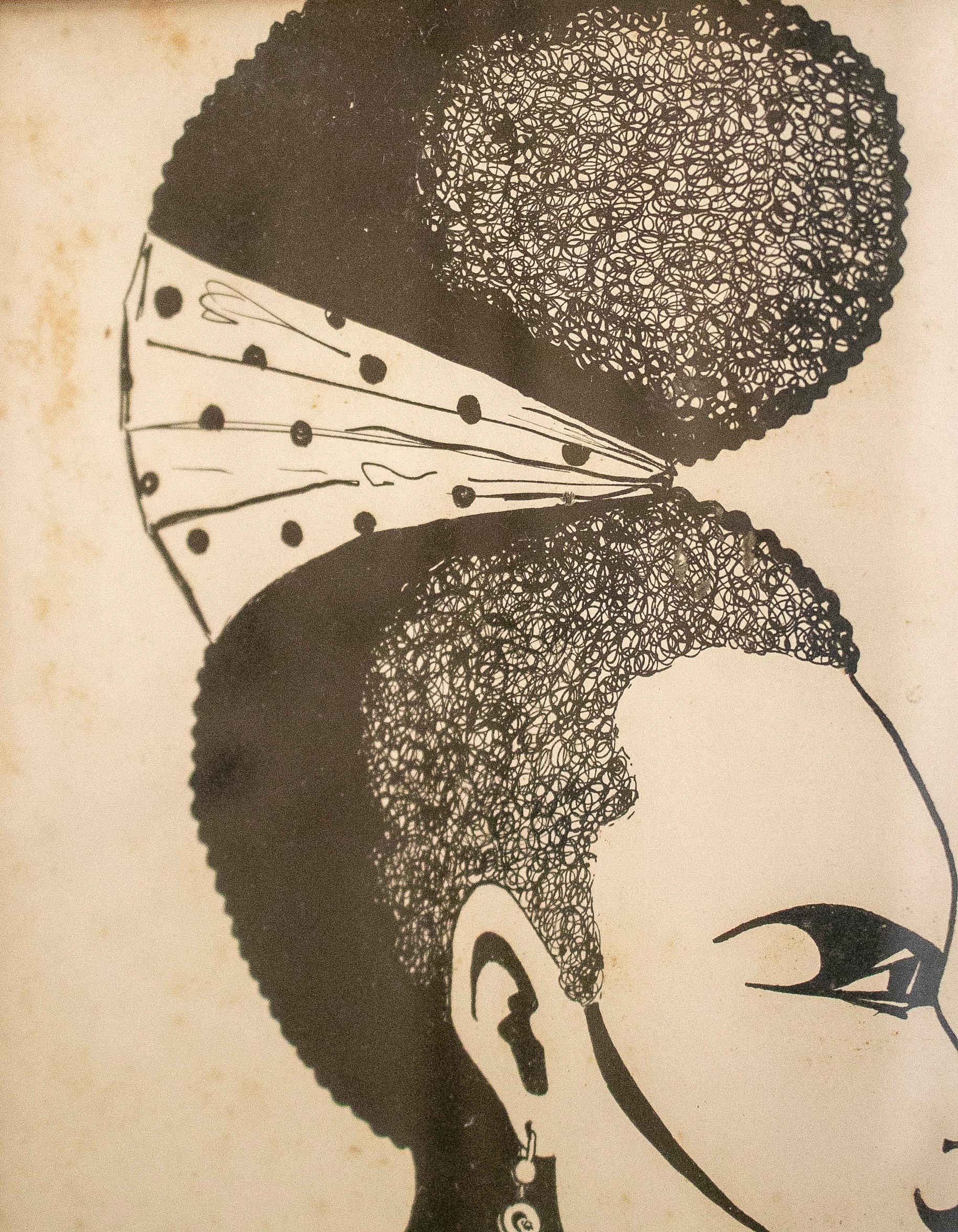 Paire de portraits africains encadrés à l'encre africaine des années 1950, signés « Ute Alcortzo ». en vente 1