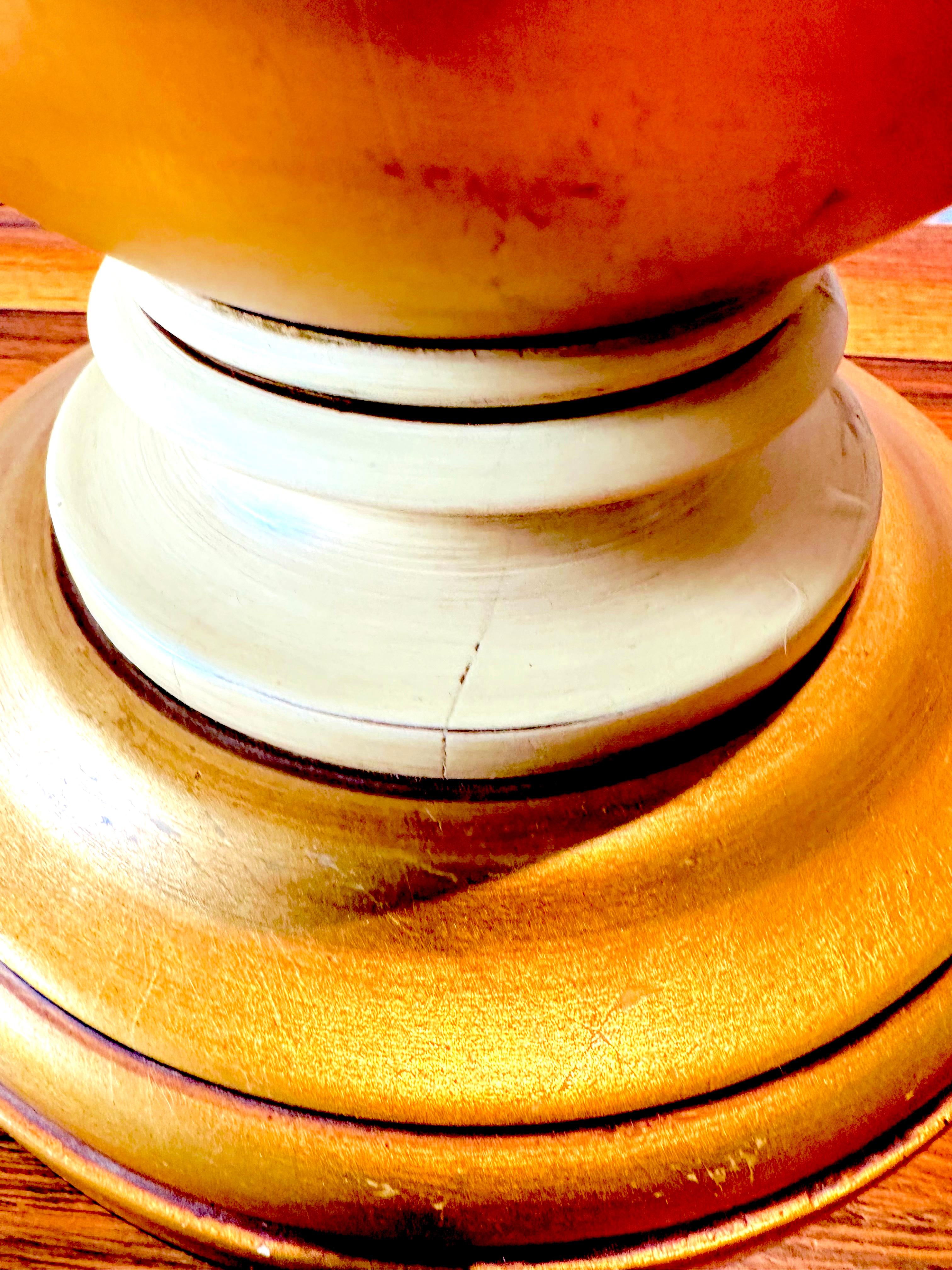 Pair of 1950s American Frederick Cooper Gold Leaf & Brass Table Lamps Inc Shades For Sale 5