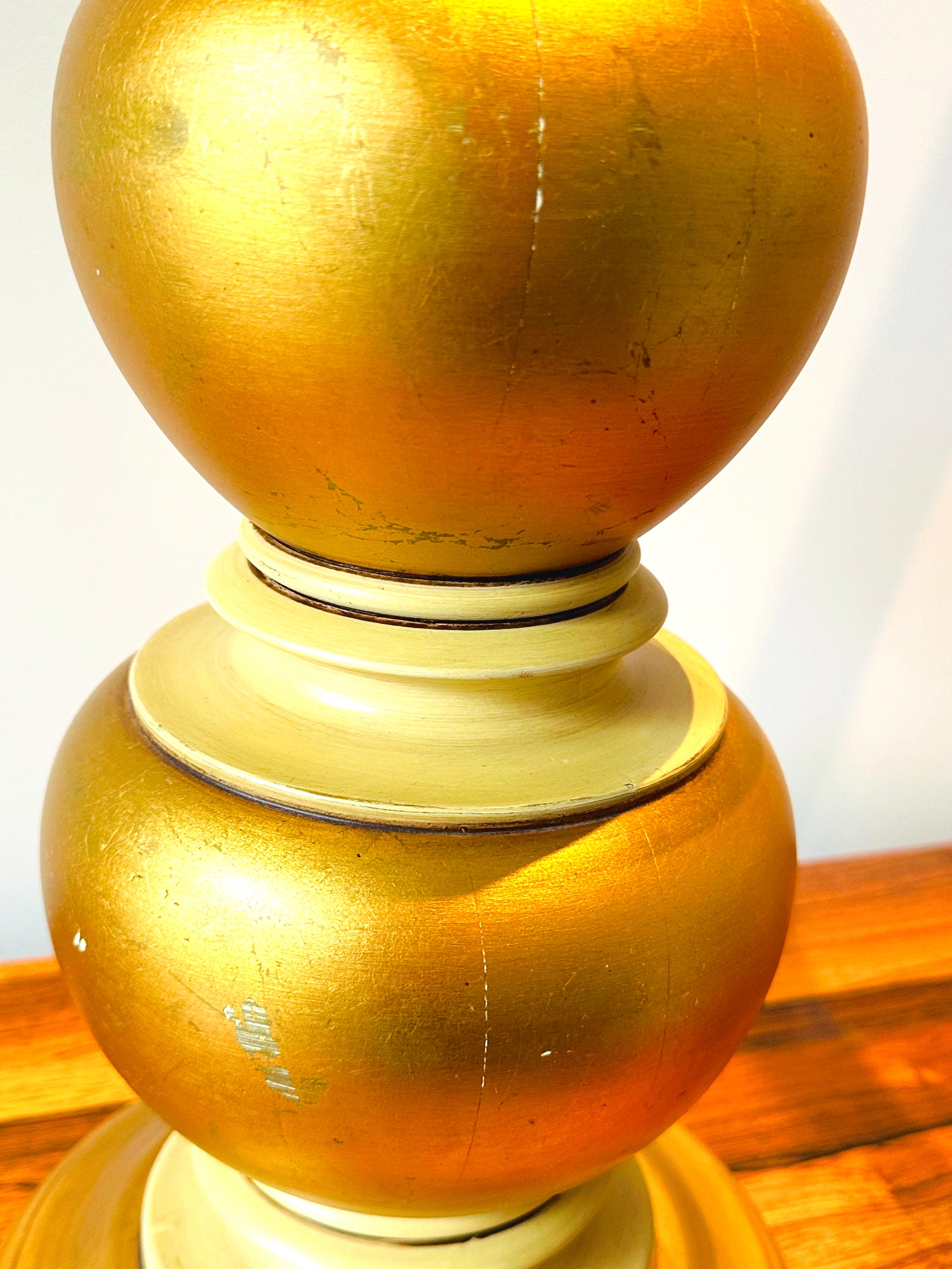 Pair of 1950s American Frederick Cooper Gold Leaf & Brass Table Lamps Inc Shades For Sale 7