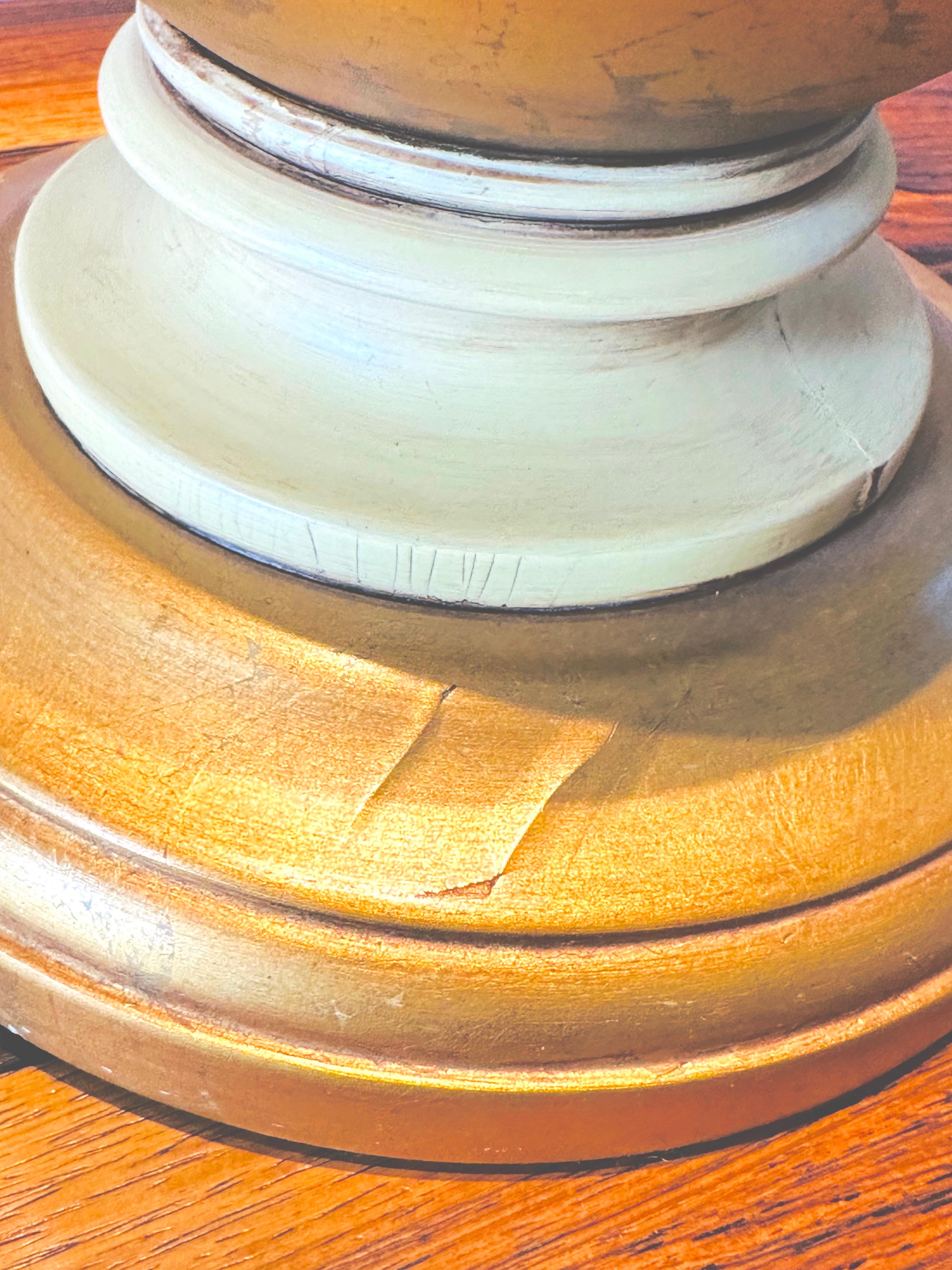 Pair of 1950s American Frederick Cooper Gold Leaf & Brass Table Lamps Inc Shades For Sale 8