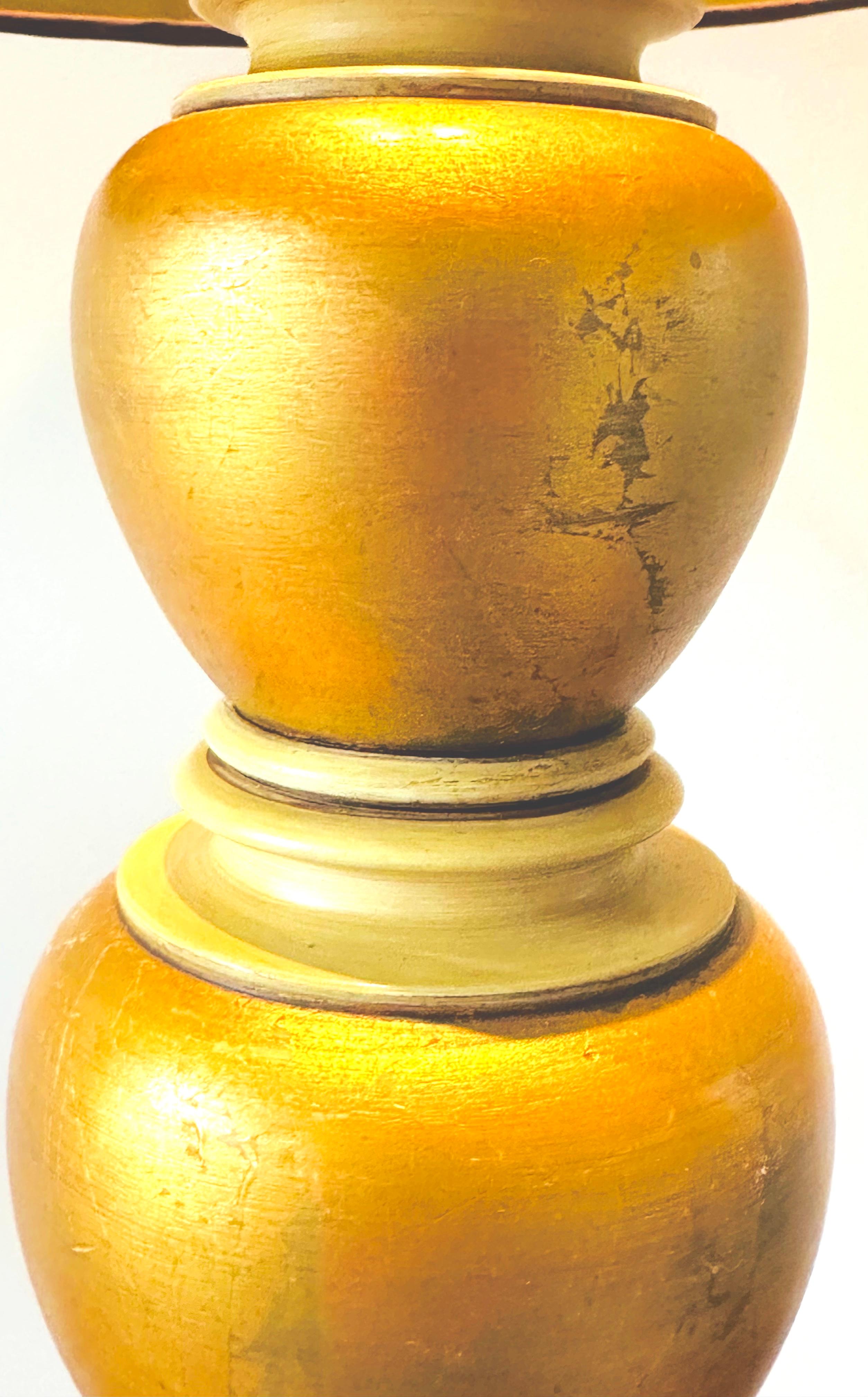 Pair of 1950s American Frederick Cooper Gold Leaf & Brass Table Lamps Inc Shades For Sale 9