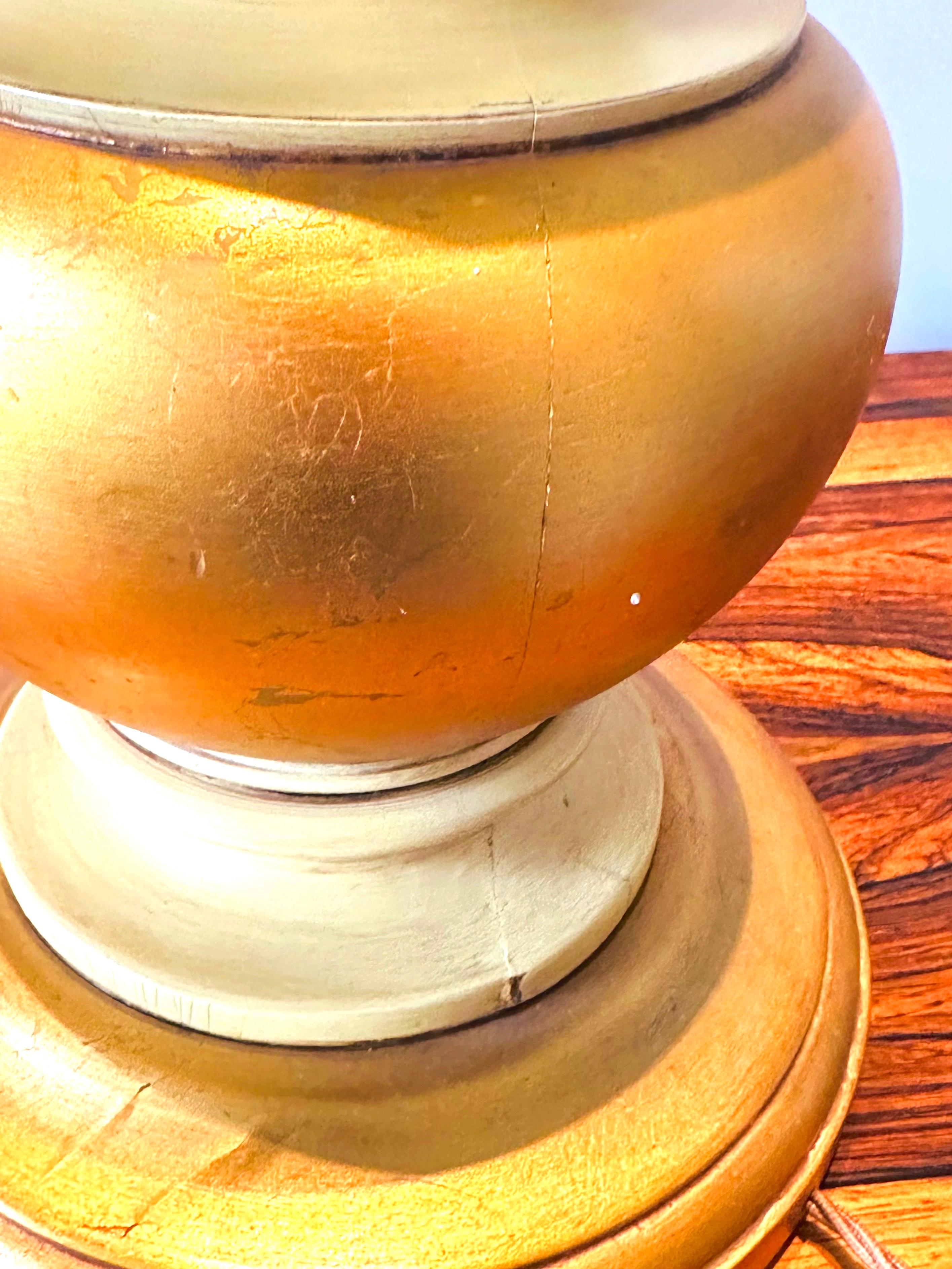 Pair of 1950s American Frederick Cooper Gold Leaf & Brass Table Lamps Inc Shades For Sale 10