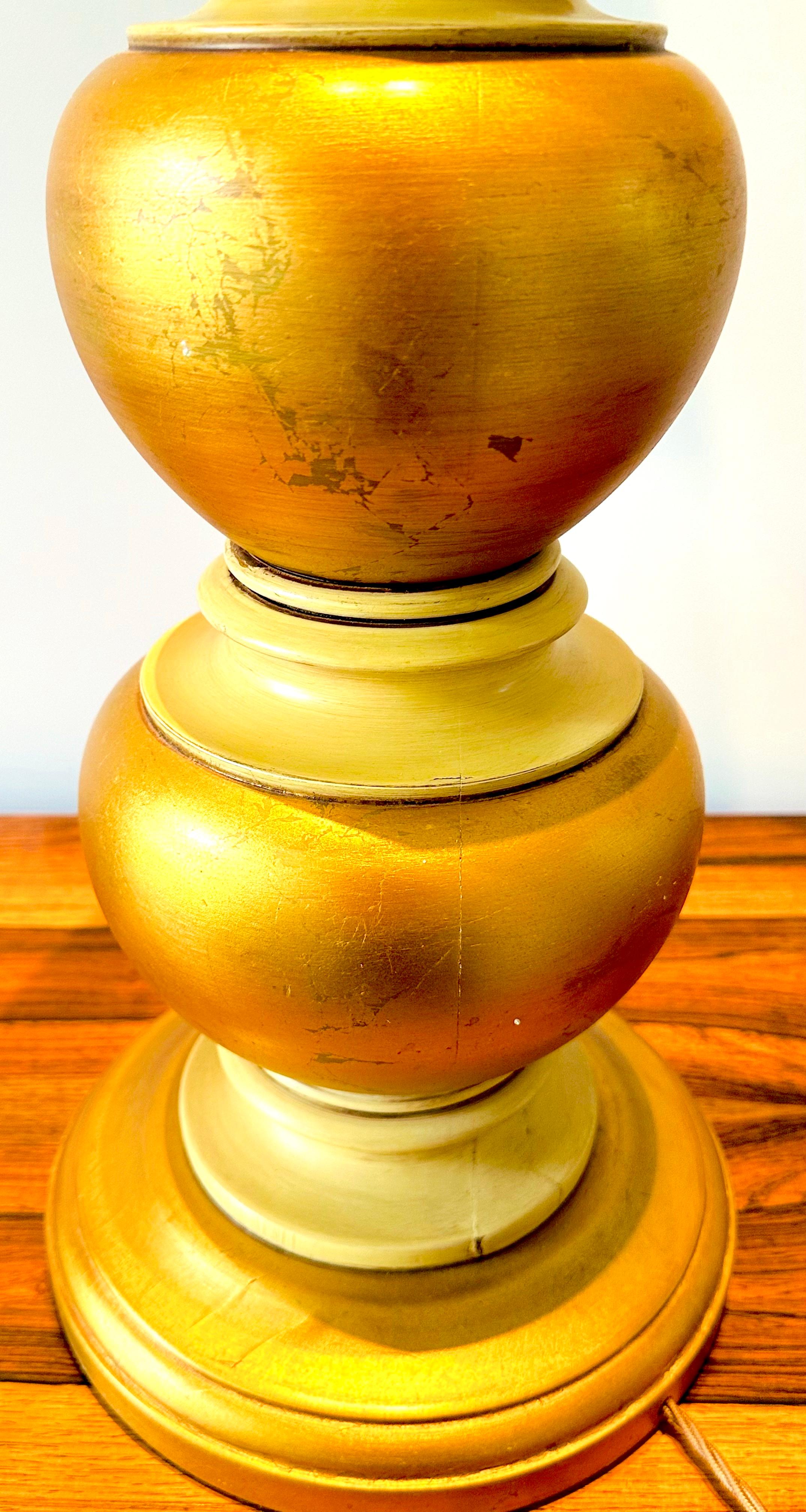 Pair of 1950s American Frederick Cooper Gold Leaf & Brass Table Lamps Inc Shades For Sale 12
