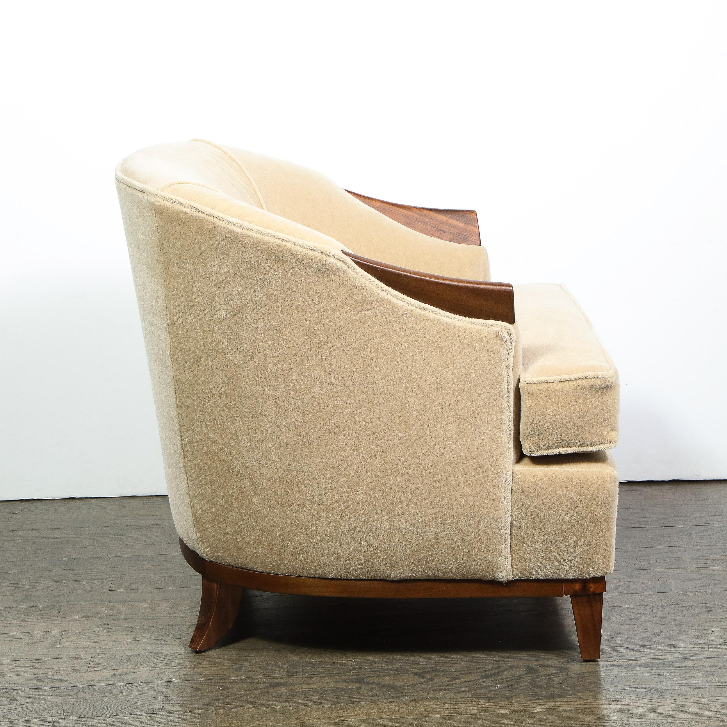 Pair of 1950s American Mid-Century Modern Ecru Mohair and Walnut Armchairs 6