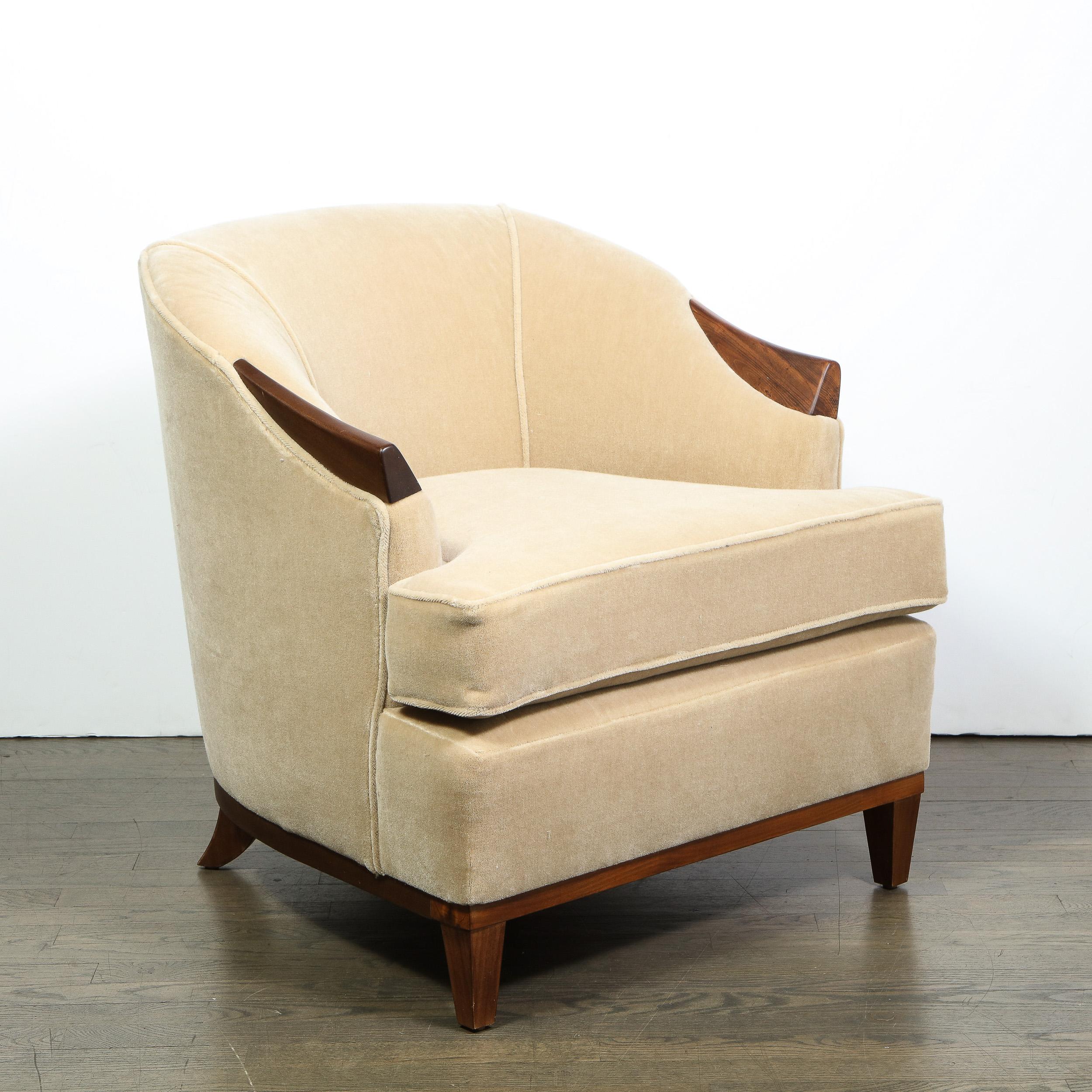 Pair of 1950s American Mid-Century Modern Ecru Mohair and Walnut Armchairs 9