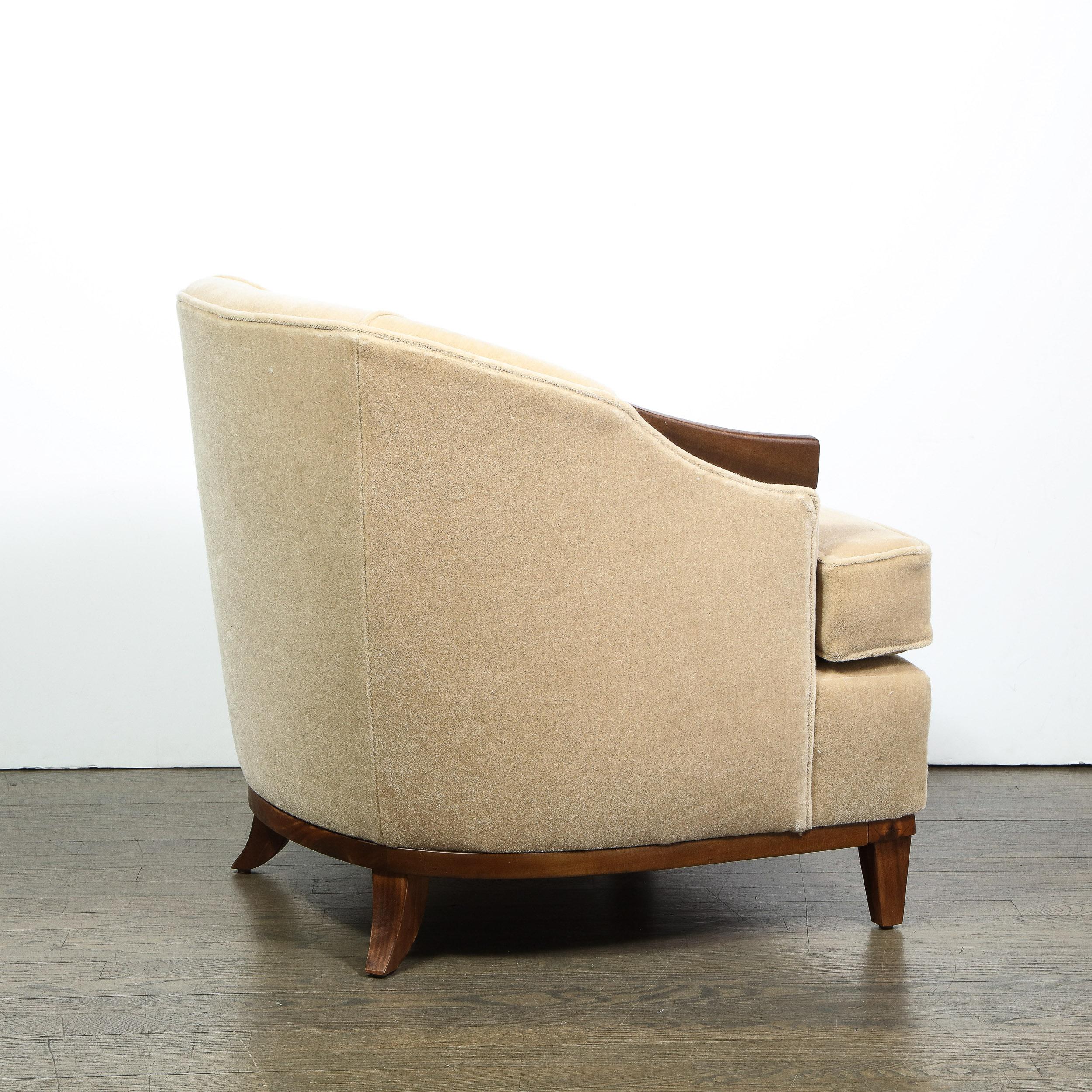 Pair of 1950s American Mid-Century Modern Ecru Mohair and Walnut Armchairs 5