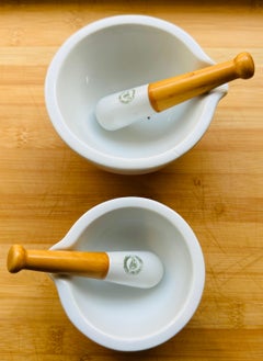Pair of 1950s Apothecary Porcelain Mortar & Pestle Porcelaine Avignon France