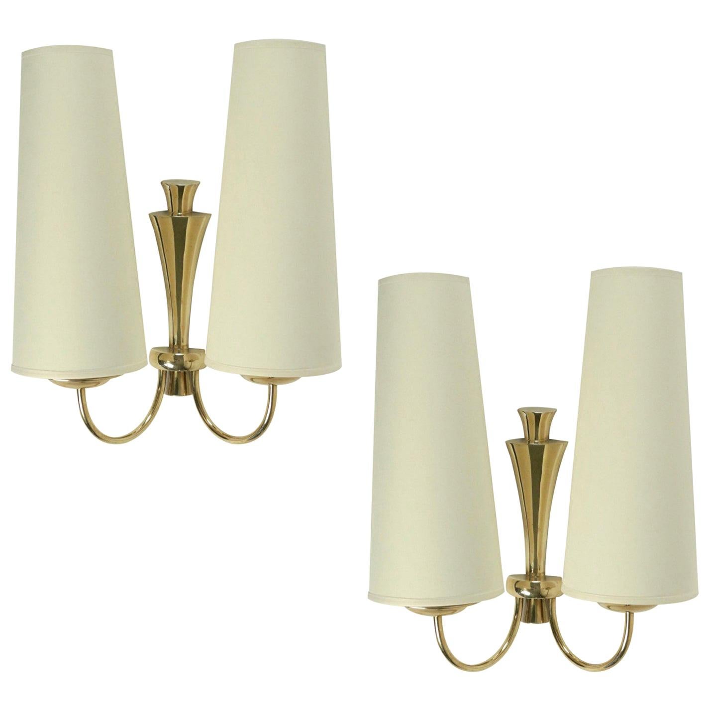 1950 Pair of brass sconces Maison Arlus