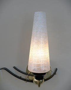 Pair of 1950's Arlus Texture Glass & Bronze Wall Sconces