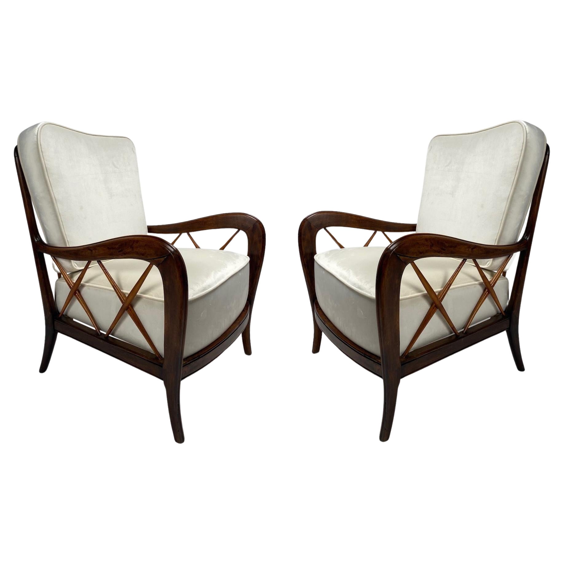 Pair of 1950s armchairs in the style of Paolo Buffa, Italy, 1950s