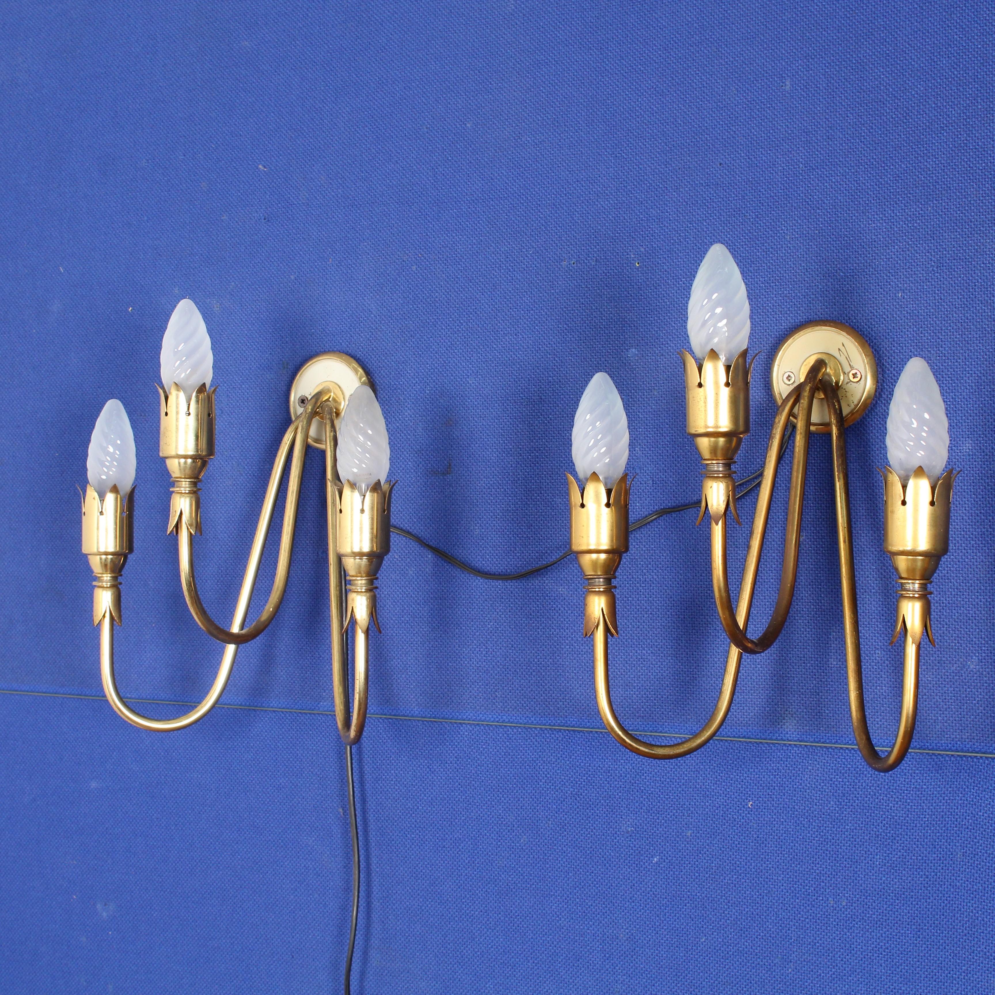 Italian Midcentury design  pair of brass sconces  Arredoluce  Italy 1950s 