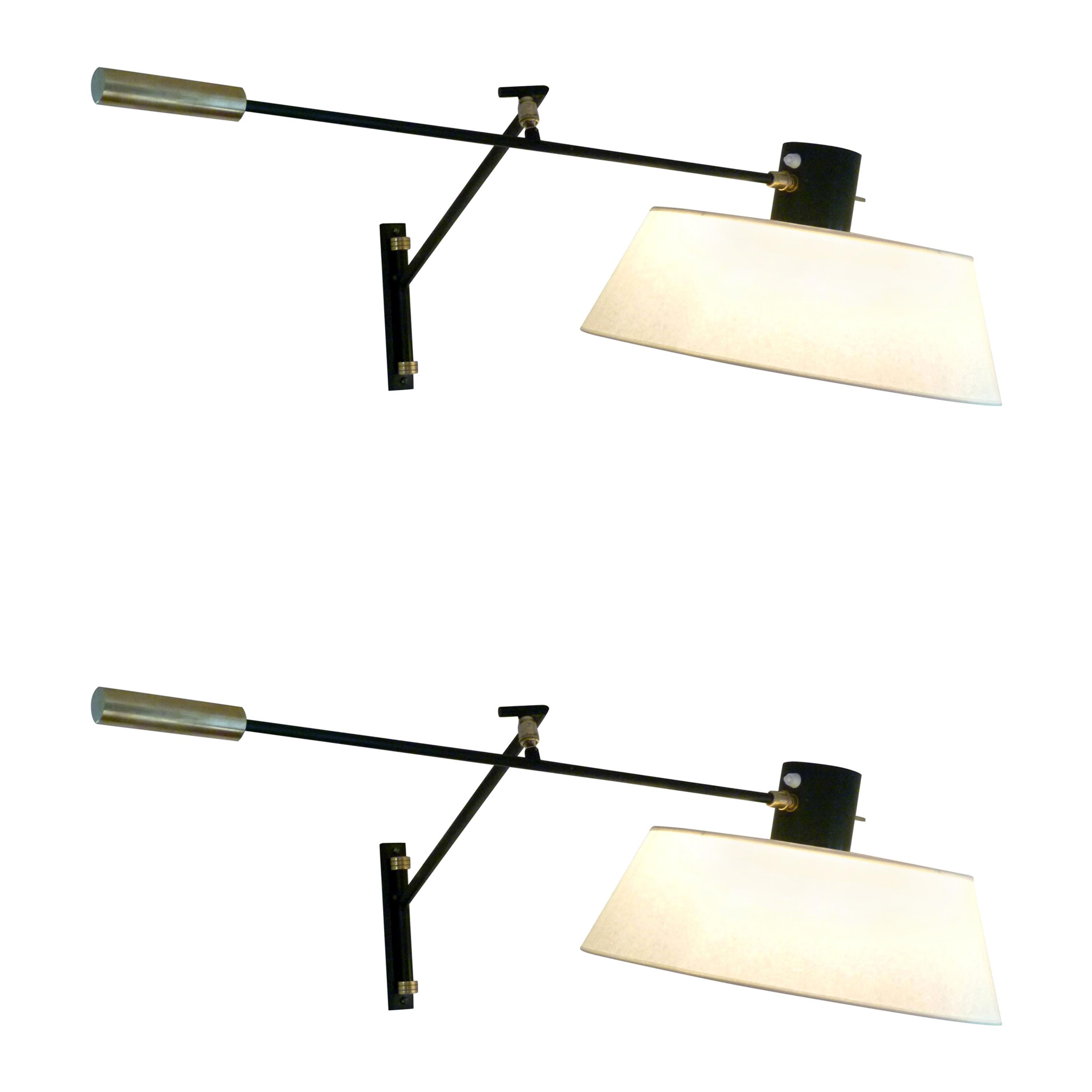 Pair of 1950s Articulated Sconce by Maison Lunel