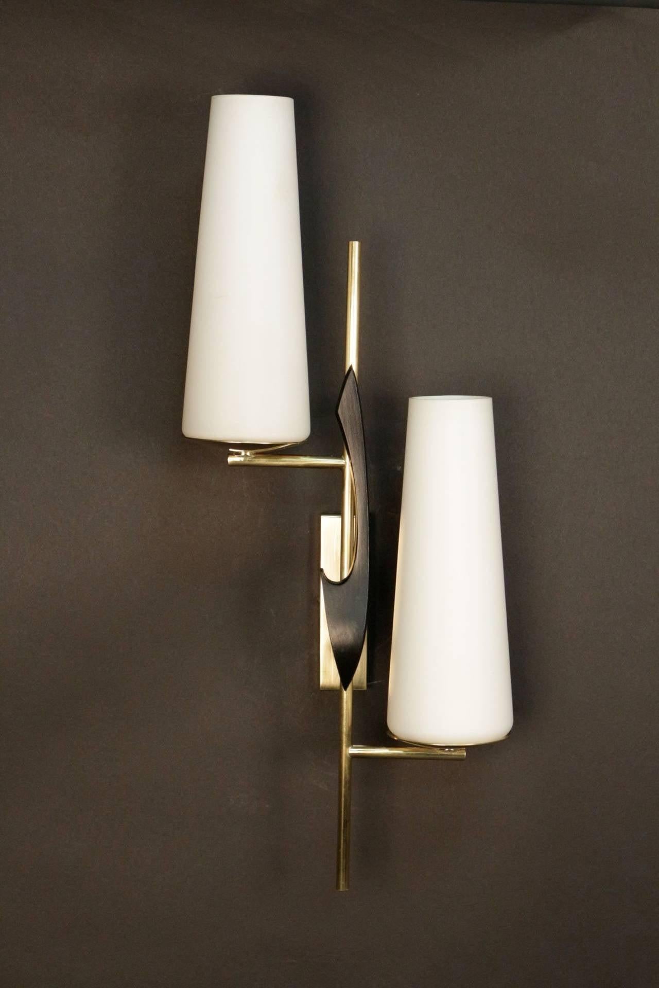 Pair of 1950s Asymmetrical Sconces by Maison Arlus 2