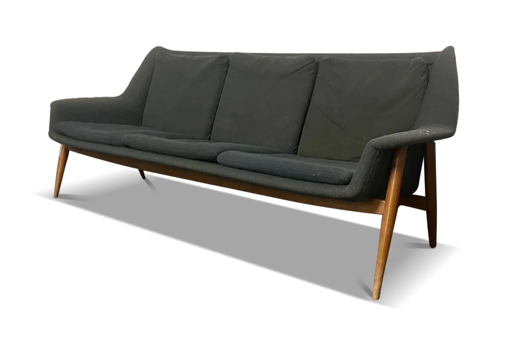 European Pair of 1950s atomic lounge chairs + sofa in the manner of folke ohlsson For Sale