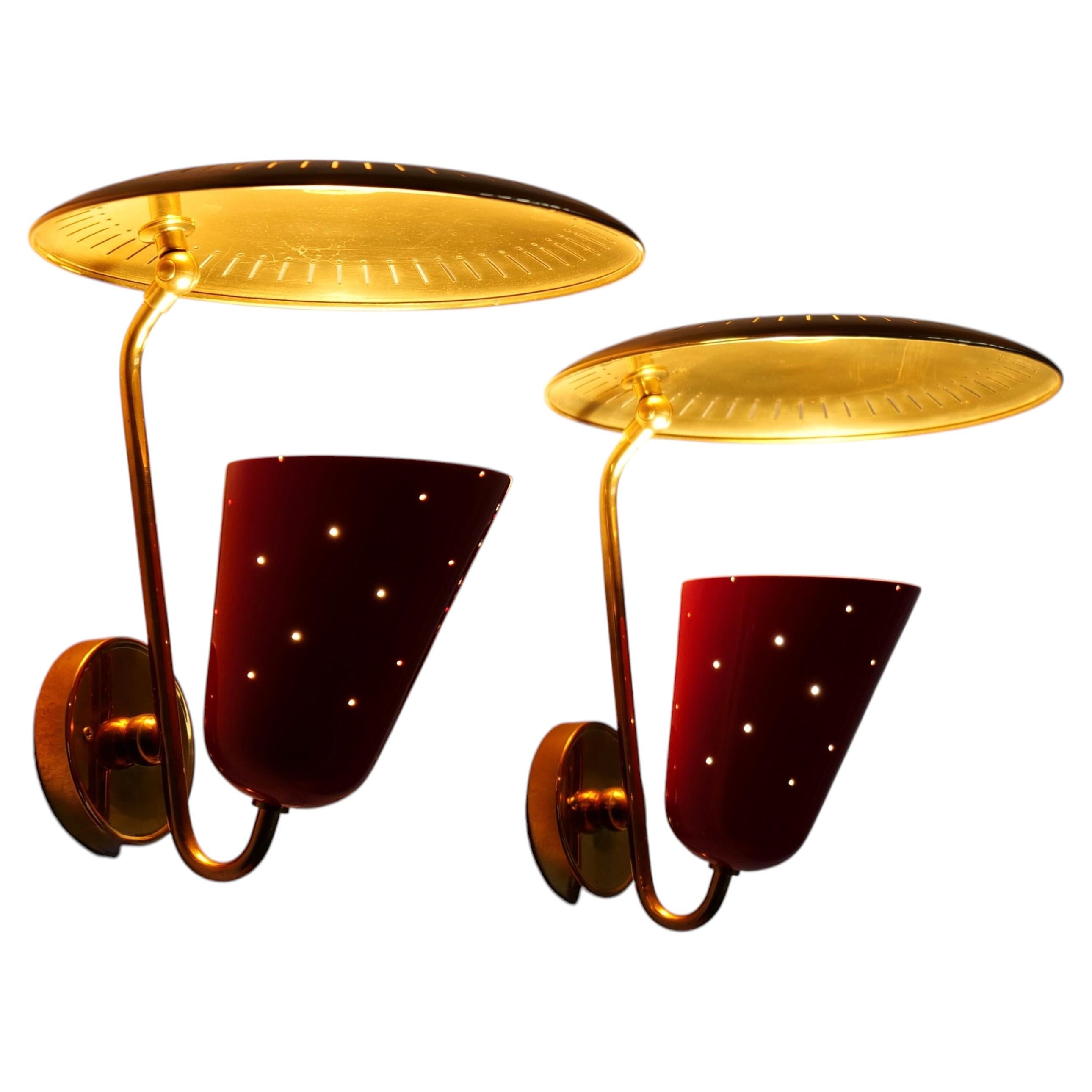 pair of 1950s BAG Turgi wall uplighter sconces with adjustable reflector For Sale