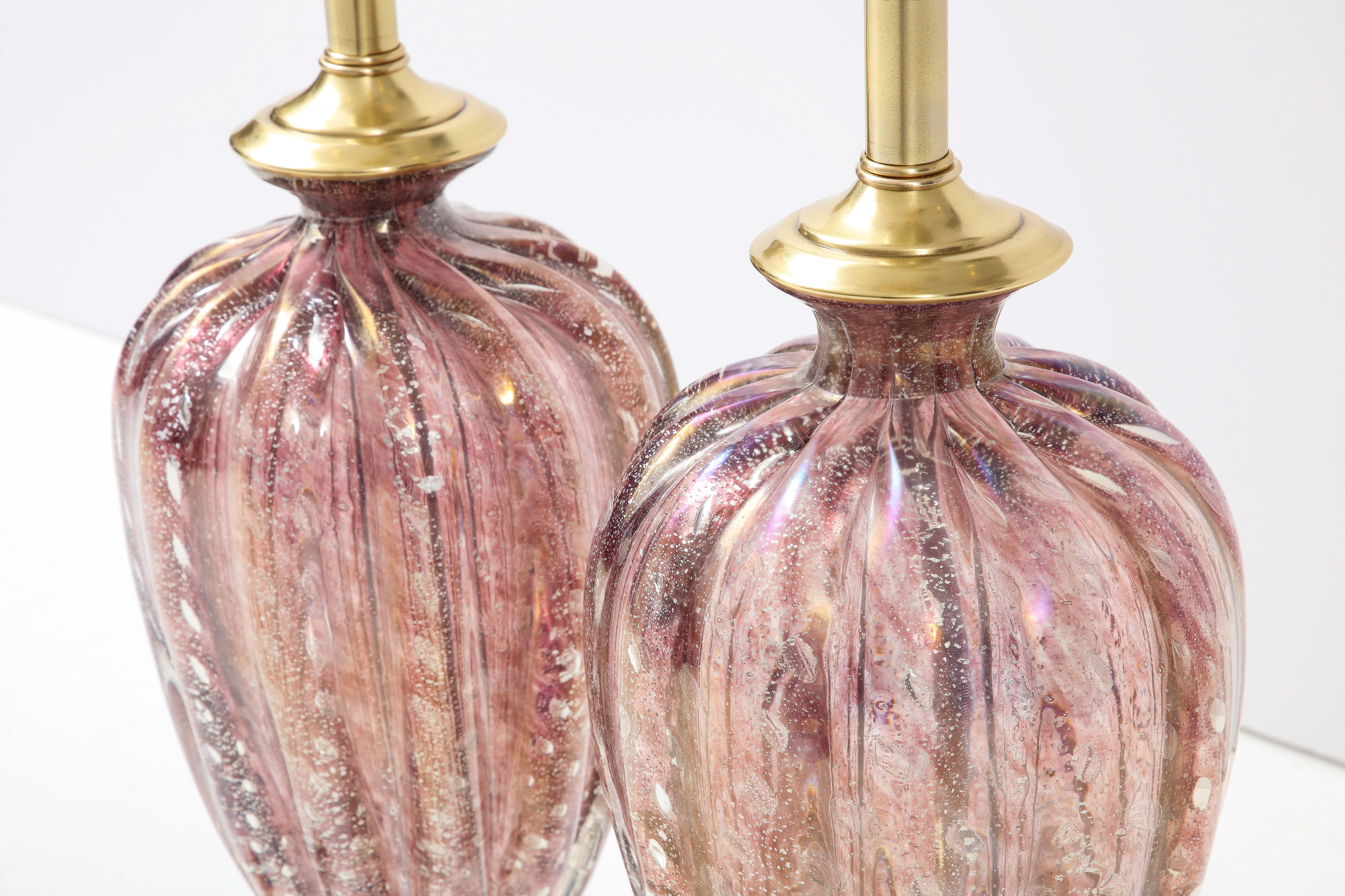 European Pair of 1950's Barovier & Toso Murano Glass Lamps