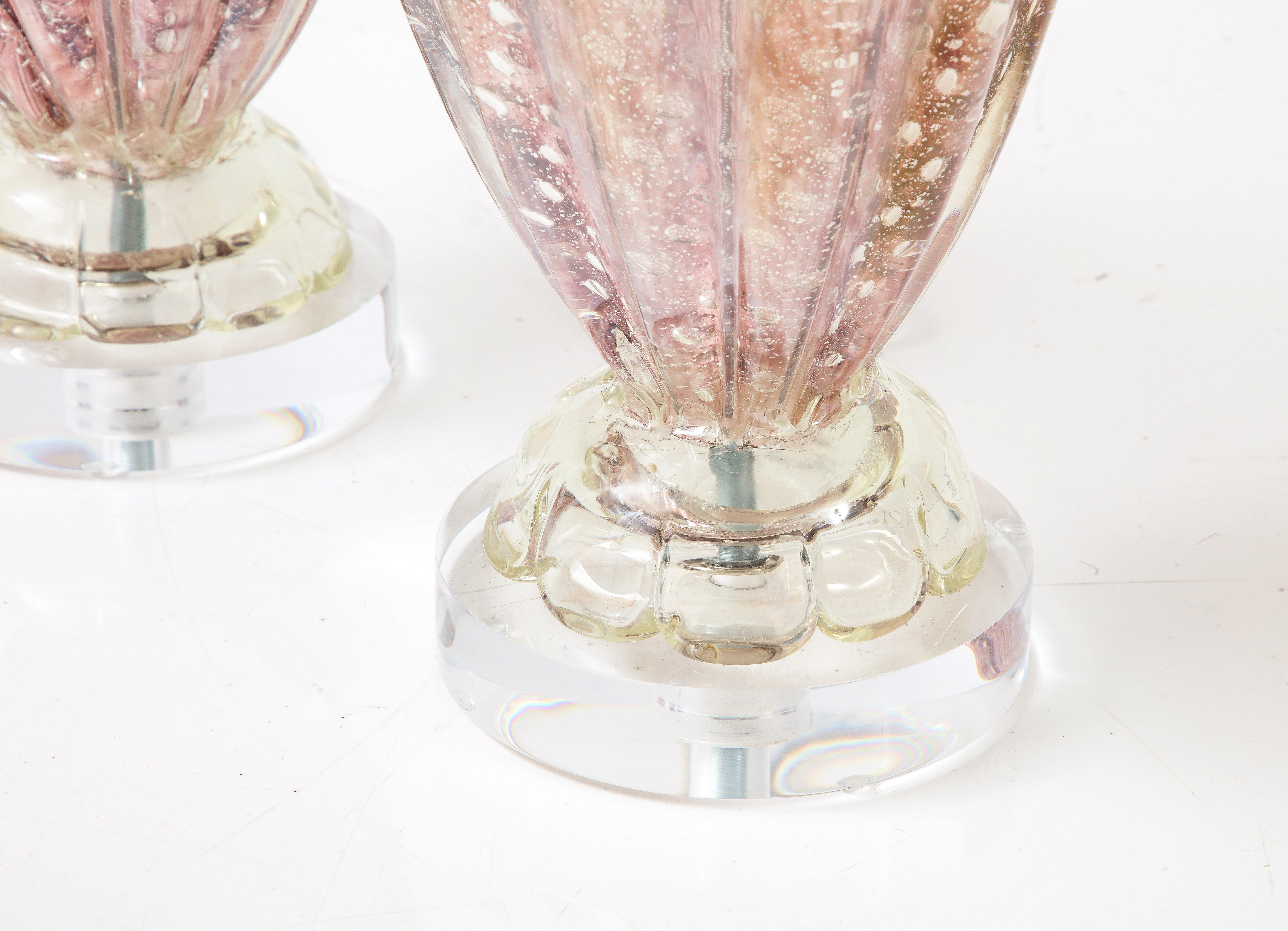 Pair of 1950's Barovier & Toso Murano Glass Lamps In Good Condition In New York, NY