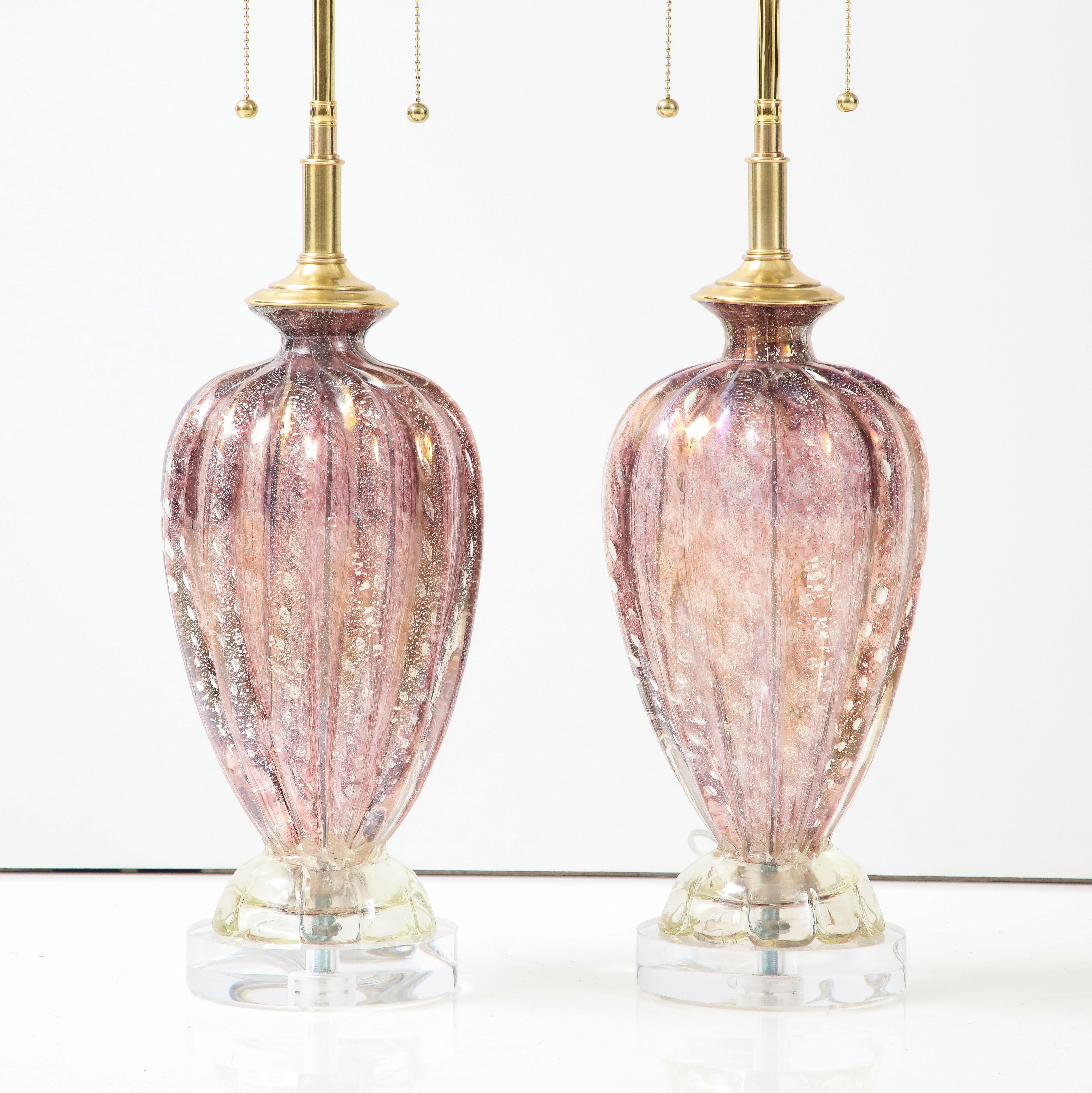Pair of 1950's Barovier & Toso Murano Glass Lamps 1