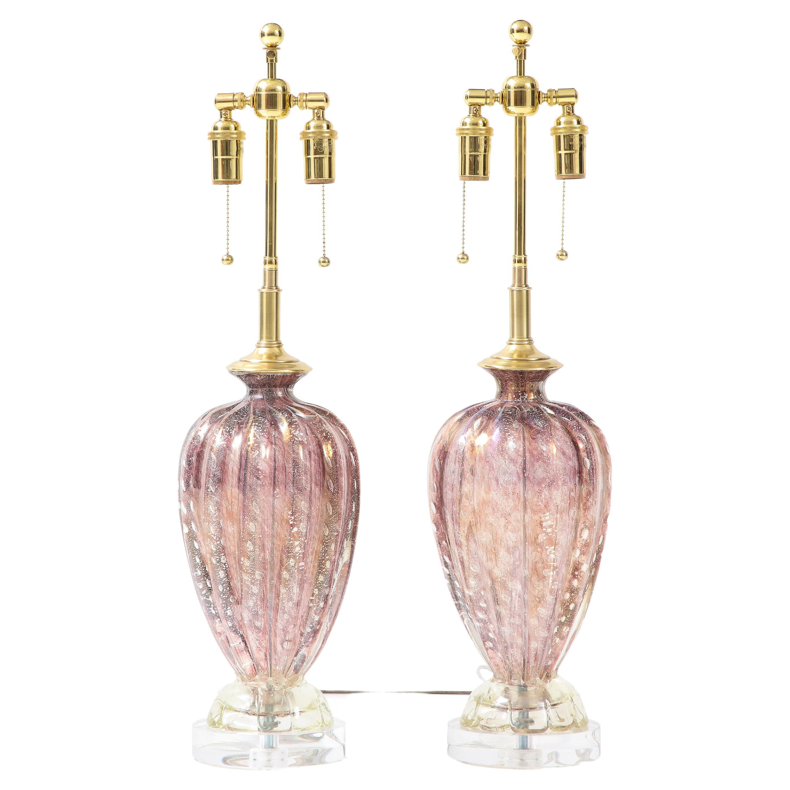 Pair of 1950's Barovier & Toso Murano Glass Lamps